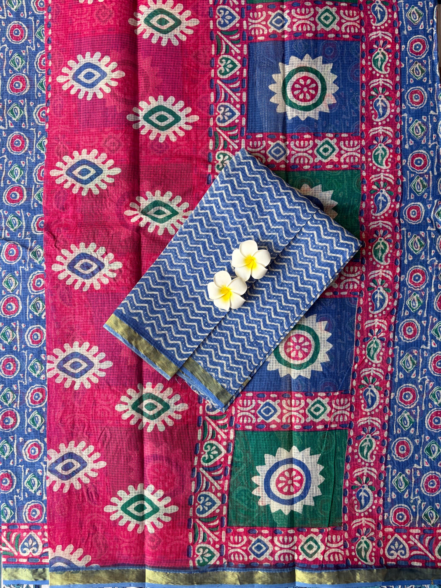 Blue Round Printed Kota Doria Cotton Saree | TLL569