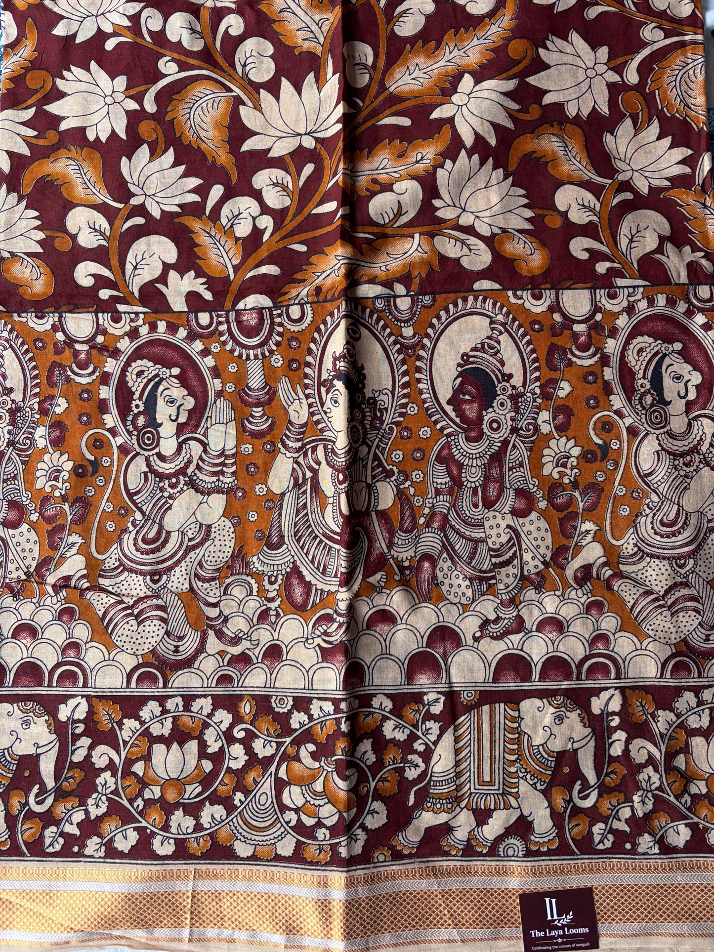 Traditional Kalamkari Soft Mul Cotton Saree Maroon With Mustard Yellow | TLL624