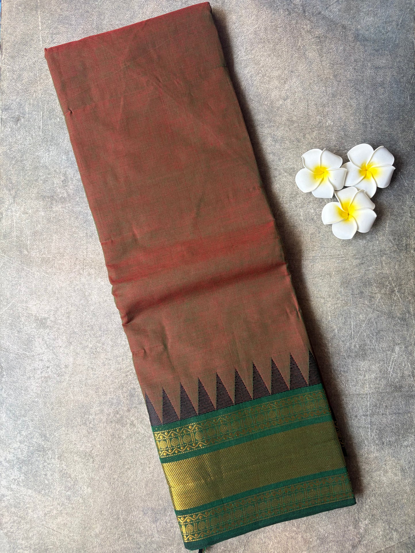 Kanchi Cotton Saree Reddish-Green | TLL344