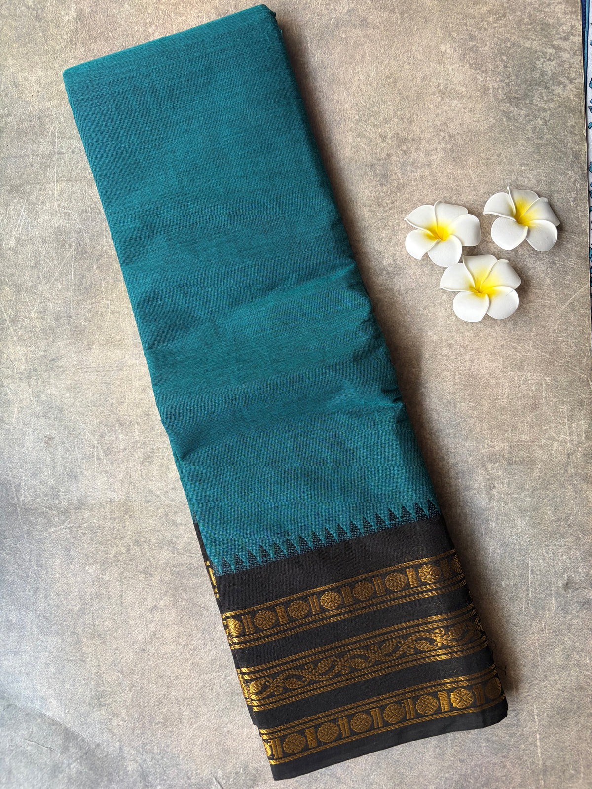 Kanchi Cotton Saree Teal Blue | TLL695