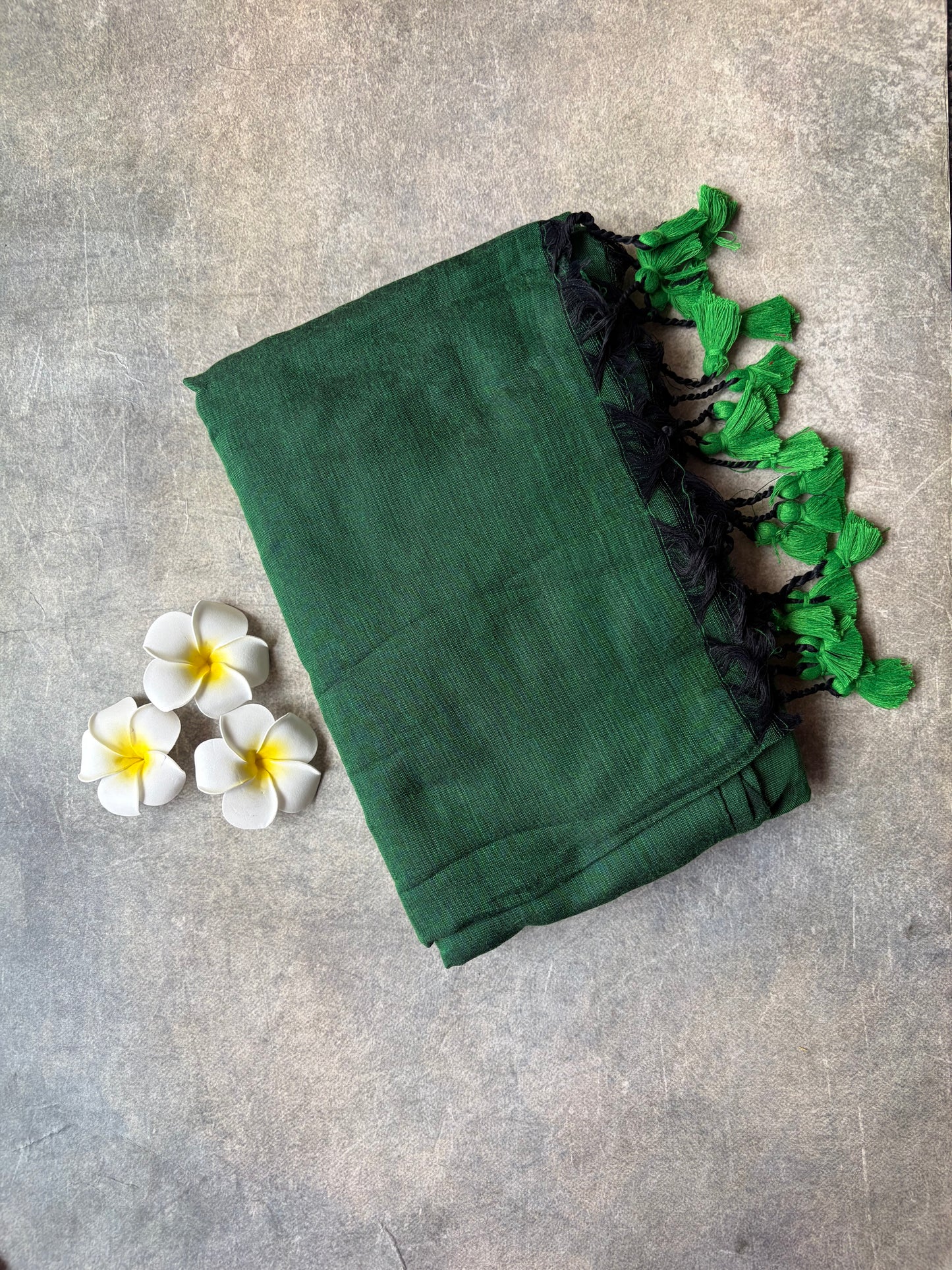 Khadi Cotton Saree Bottle Green | TLL722