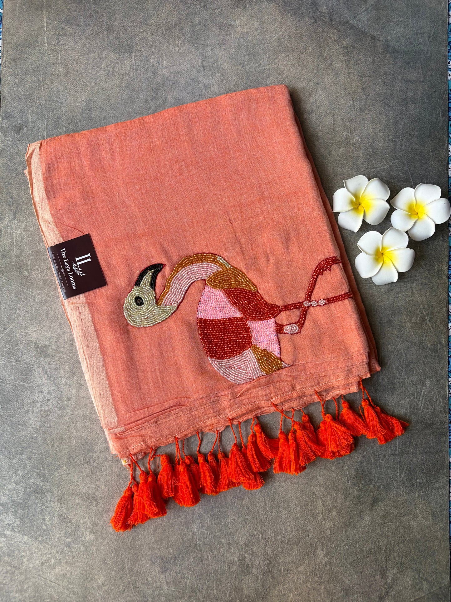 Swan Mul Mul Cotton Saree Peach | TLL527