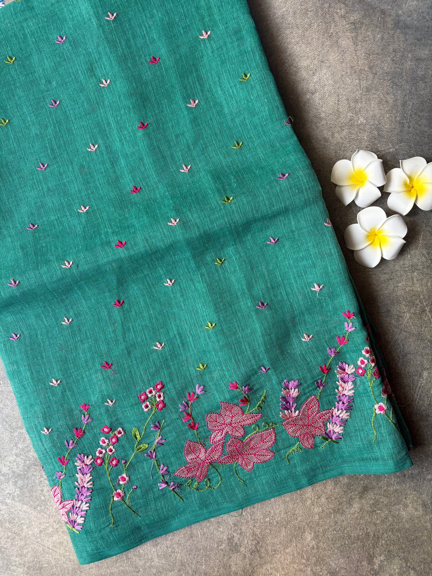 Linen Cotton Saree Teal Green | TLL317