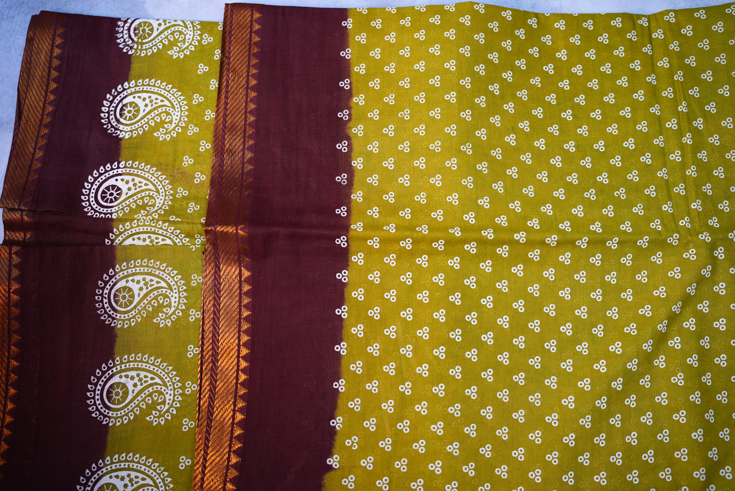 Traditional 3 pulli Sungudi Saree – Meghandi Green with Maroon Border and Blouse