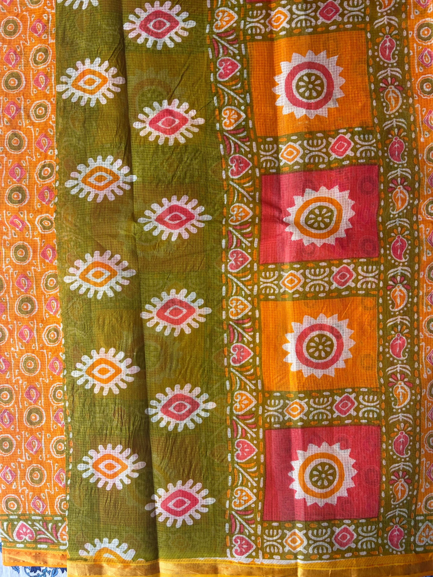 Orange Round Printed Kota Doria Cotton Saree | TLL568
