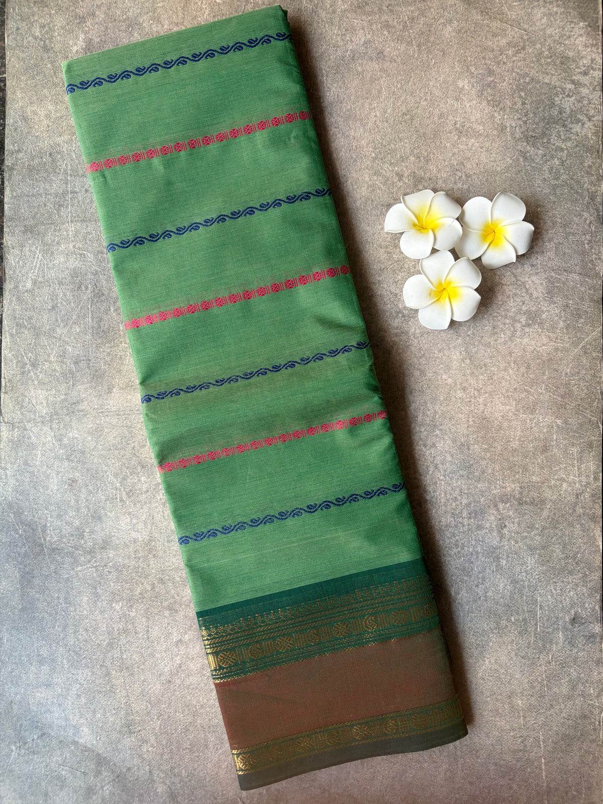 Kanchi Cotton Saree Velthari Leaf Green | TLL701