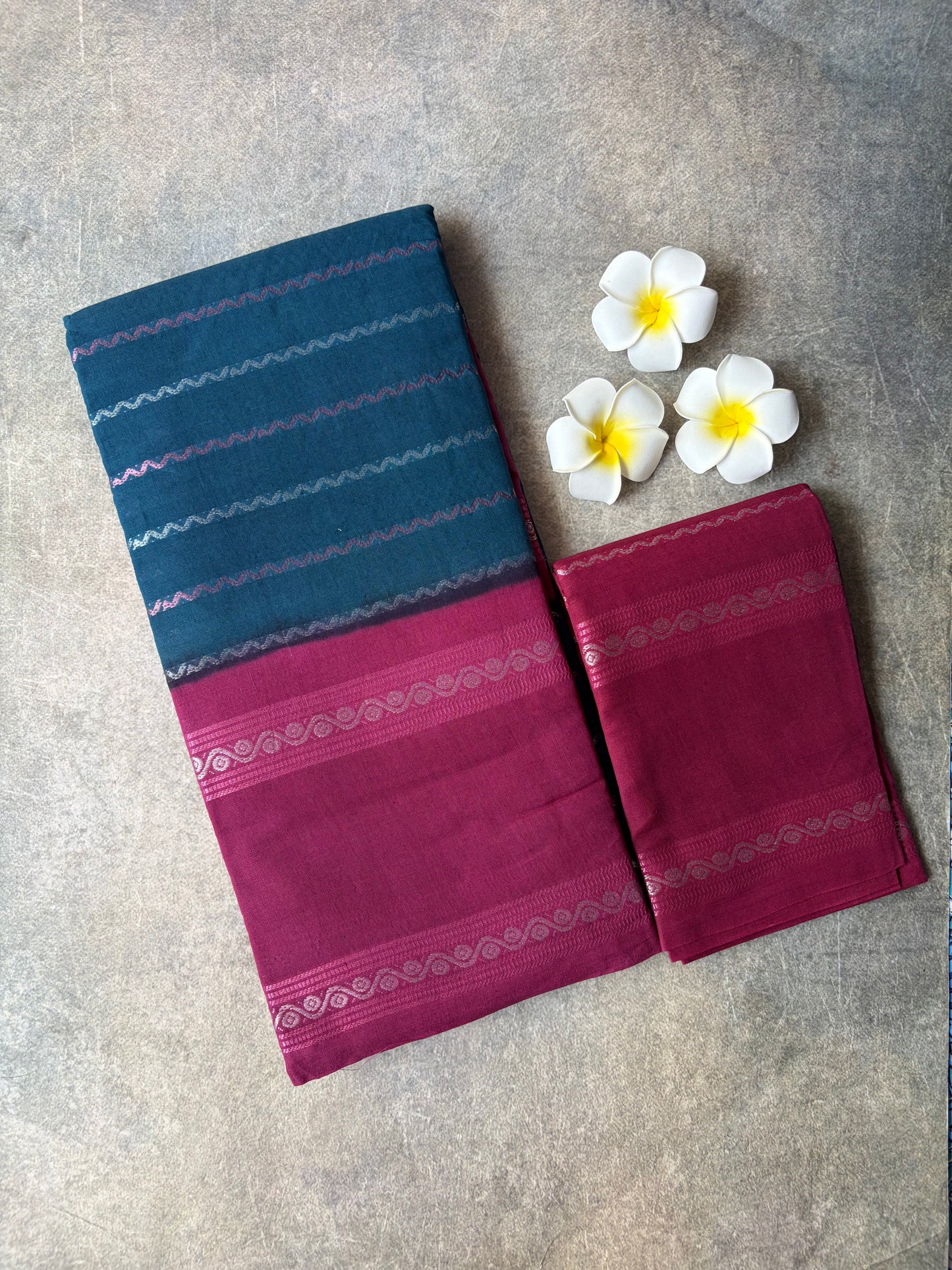 Sungudi Cotton Saree Bluish-Green with Magenta Border | TLL677