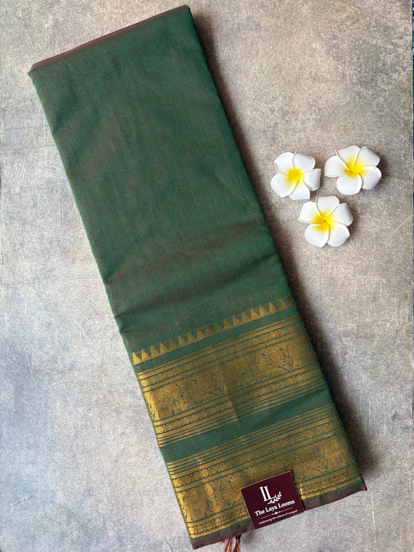 Kanchi Cotton Saree Bottle Green | TLL263