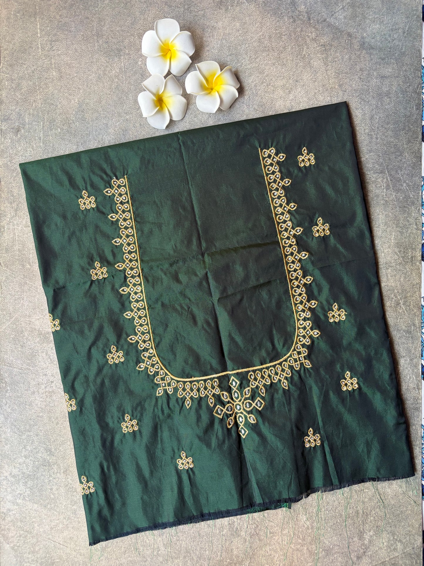 Kolam Embroidery Work Silk Blouse Piece Dark Green | TLL353