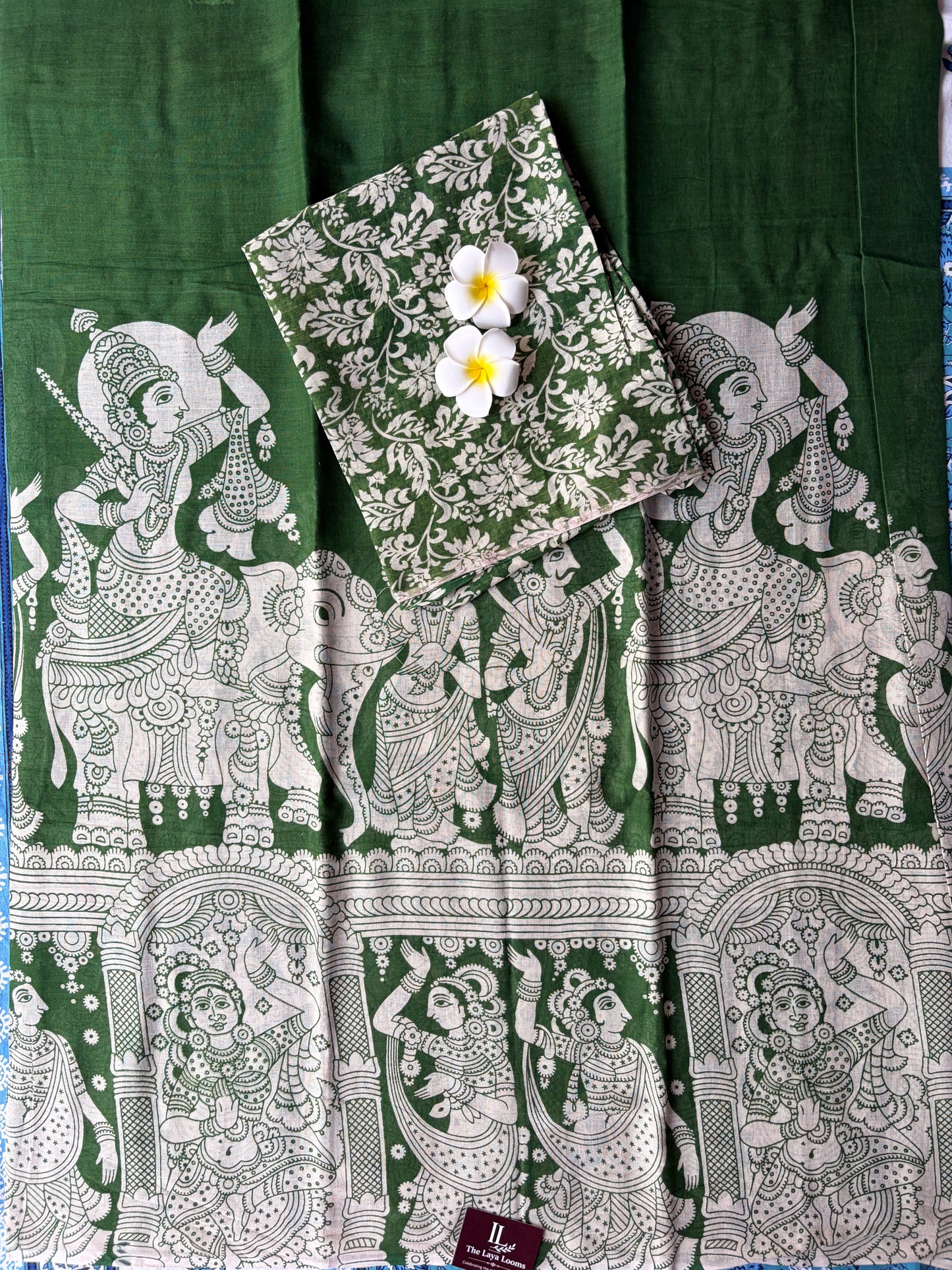 Traditional Kalamkari Soft Cotton Saree Green | TLL619