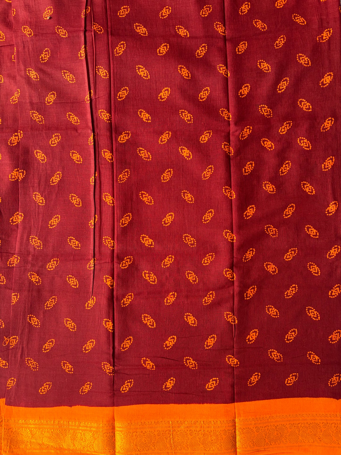 Authentic Soft Sungudi Cotton Saree – Maroon with Contrast Orange Blouse | TLL095