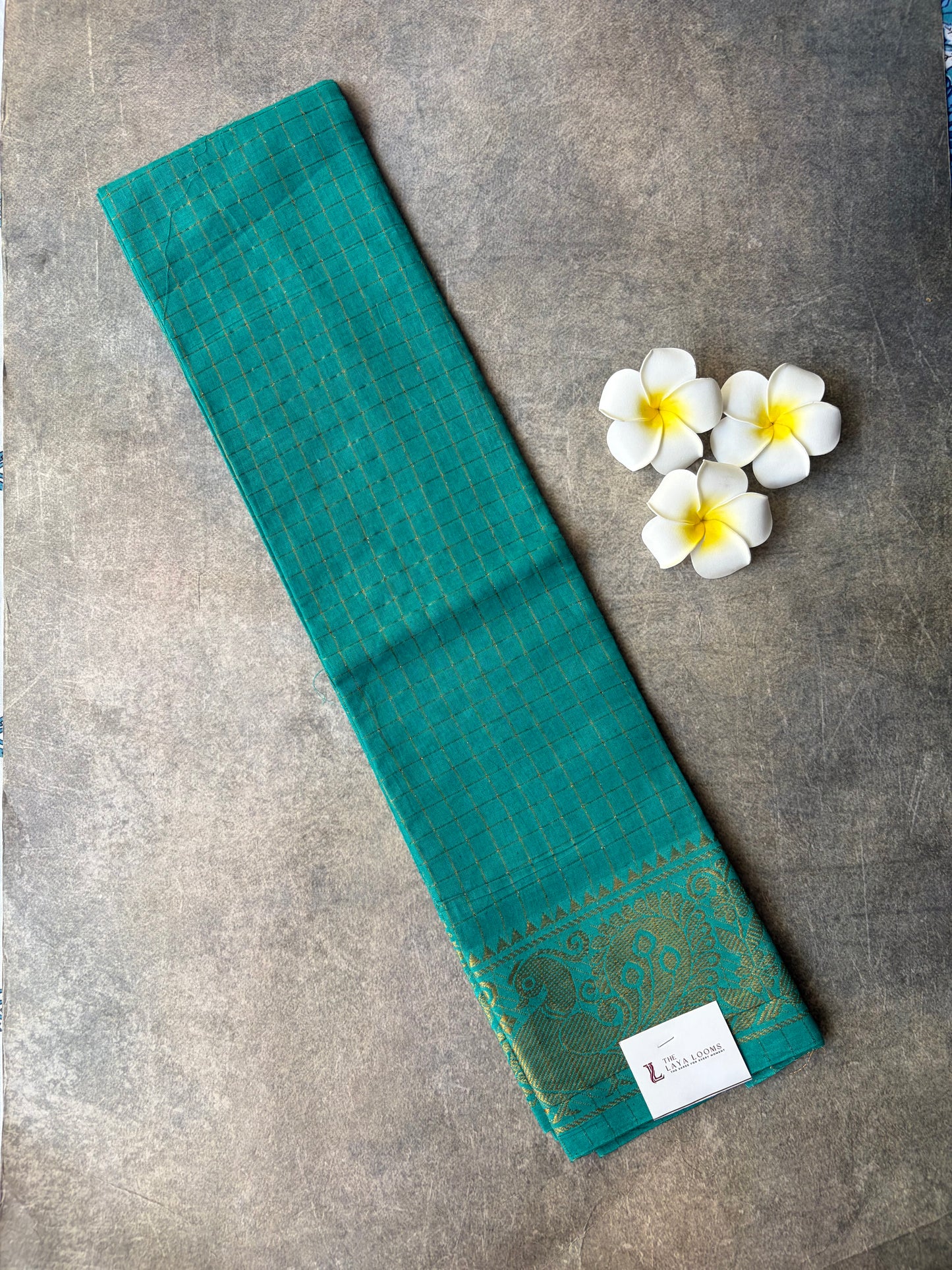 Green Golden Checked Sungudi Cotton Blouse Piece | TLL241