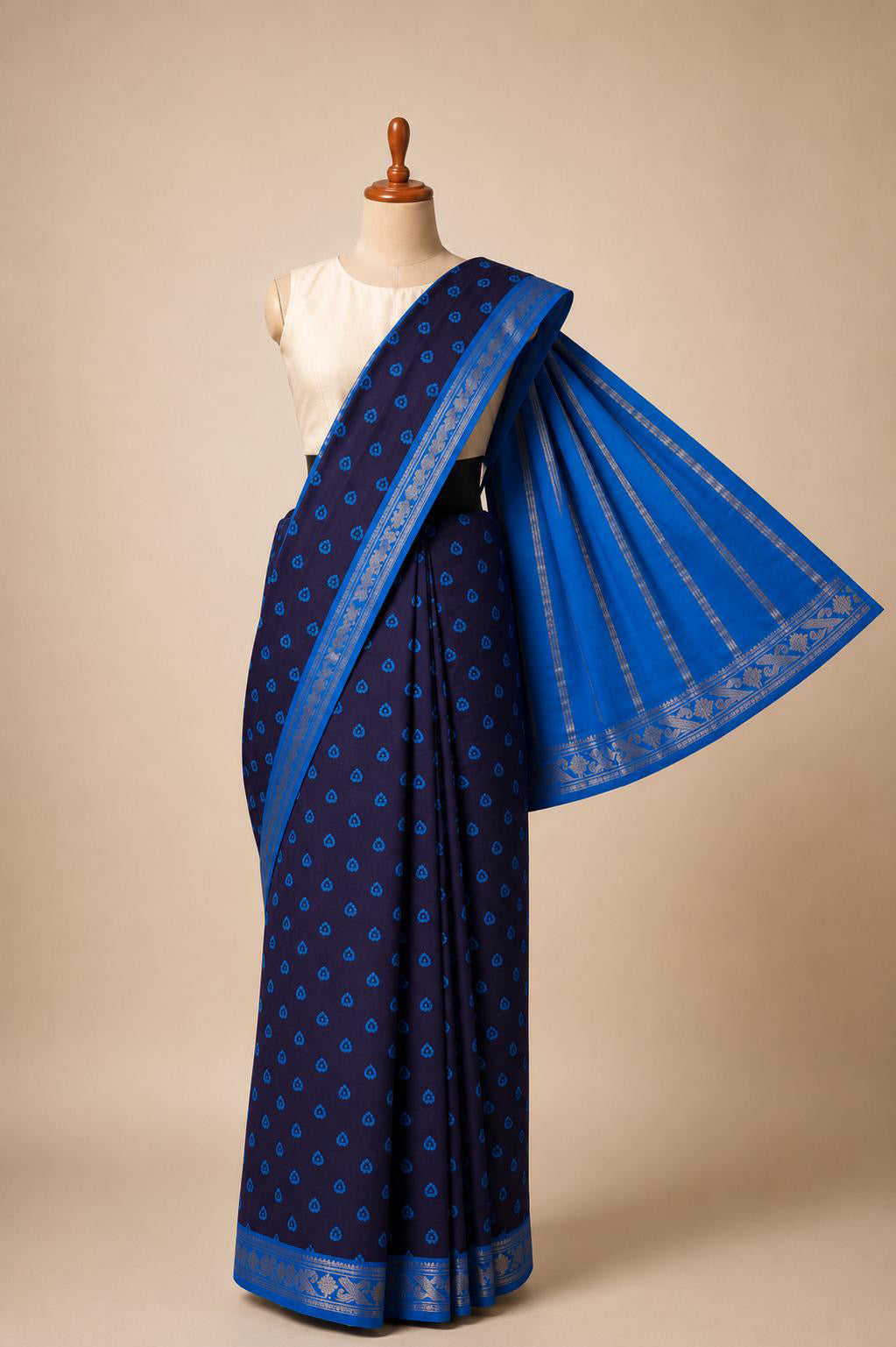 Authentic Soft Sungudi Cotton Saree – Blue with Heart Motifs & Blue Border | TLL094