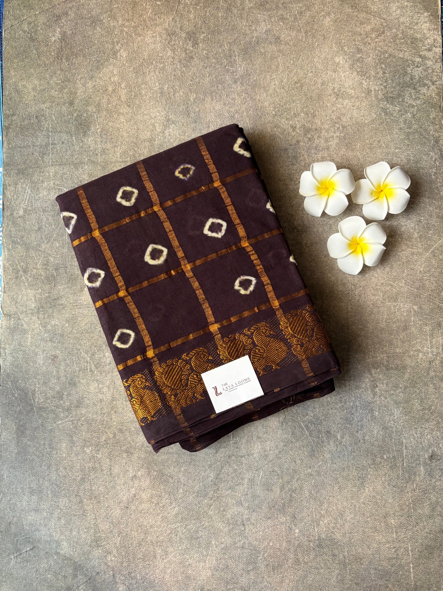 Kattam Sungudi Cotton Saree Dark Brown | TLL649