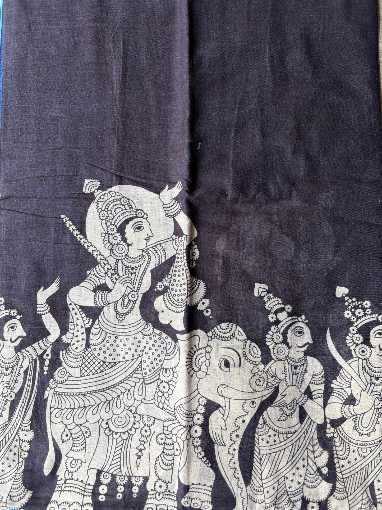 Traditional Kalamkari Soft Cotton Saree Black | TLL622