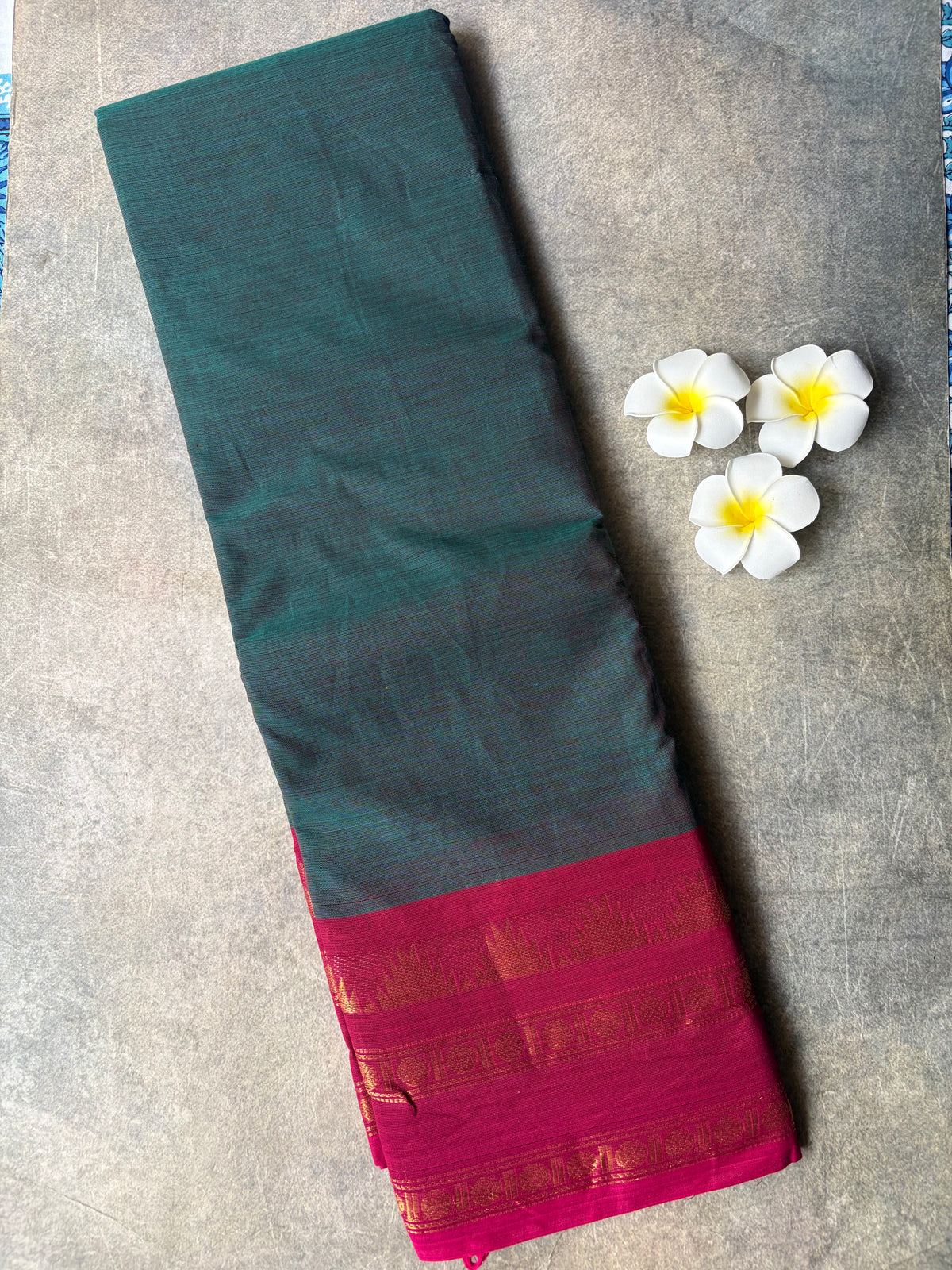 Kanchi Cotton Saree Teal Green | TLL691