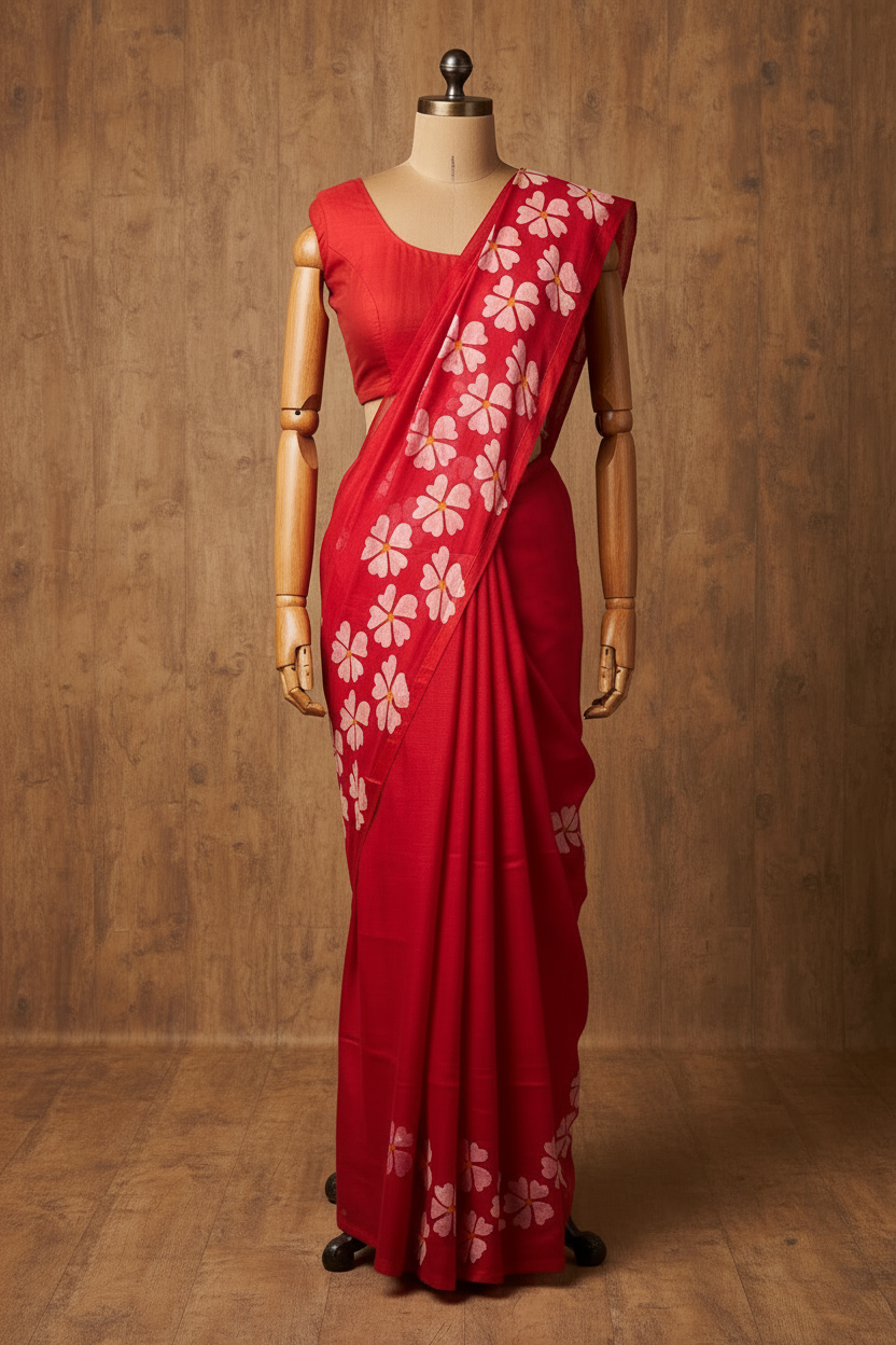 Mul Mul Cotton Saree Rani Pink Colour with Pink Tussels | TLL257