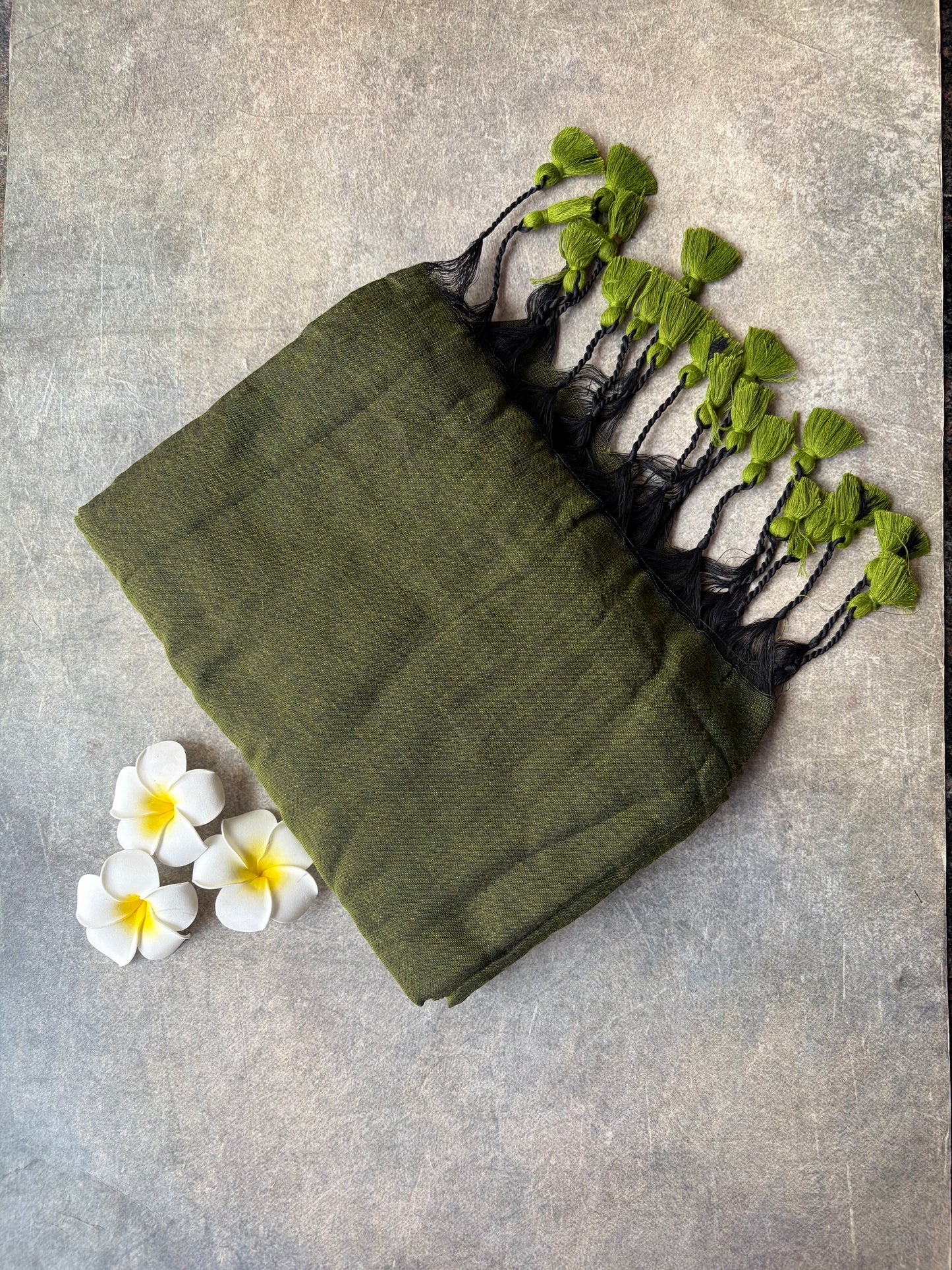 Khadi Cotton Saree Olive Green | TLL731
