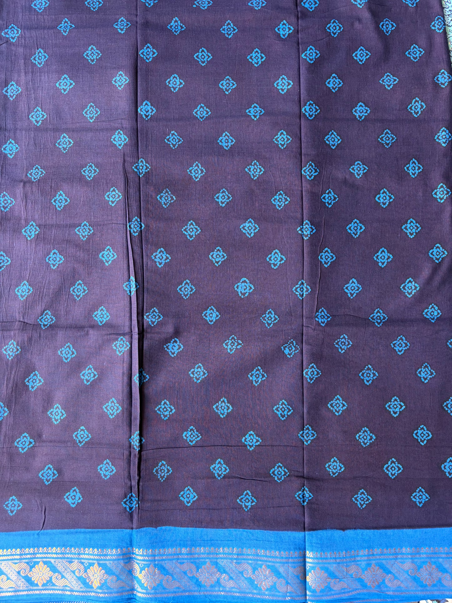 Authentic Soft Sungudi Cotton Saree – Navy Blue with Blue Floral Motifs & Blue Border | TLL092