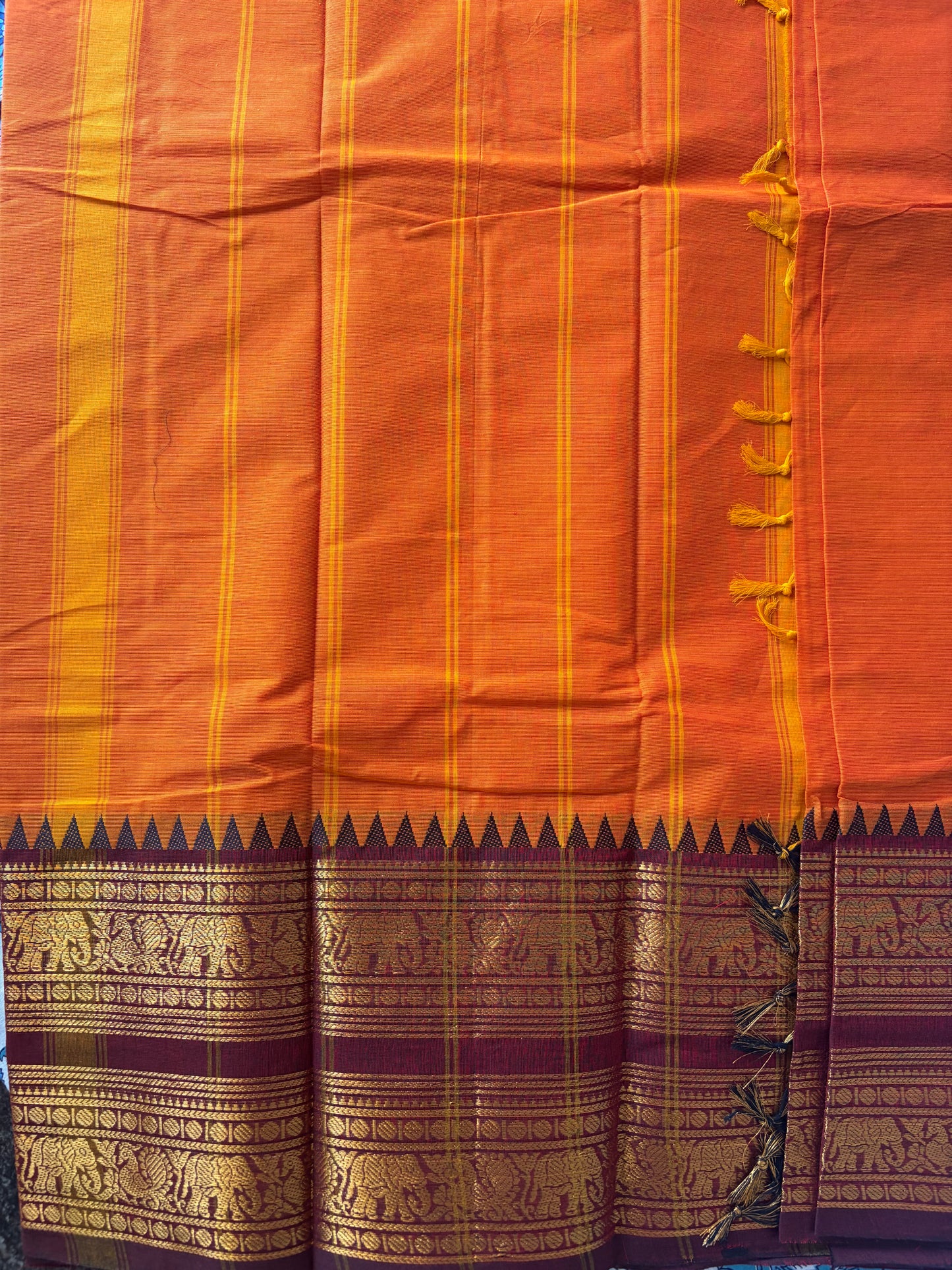Kanchi Cotton Saree Orange colour with Brown Border| TLL189