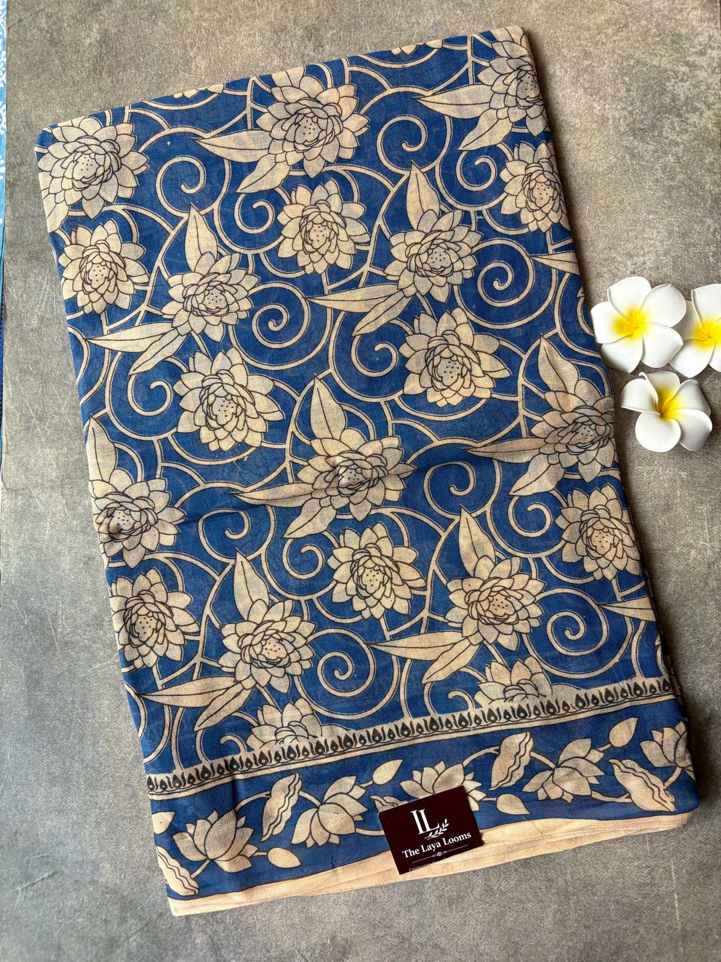 Kalamkari Mul Mul Cotton Saree Blue | TLL615