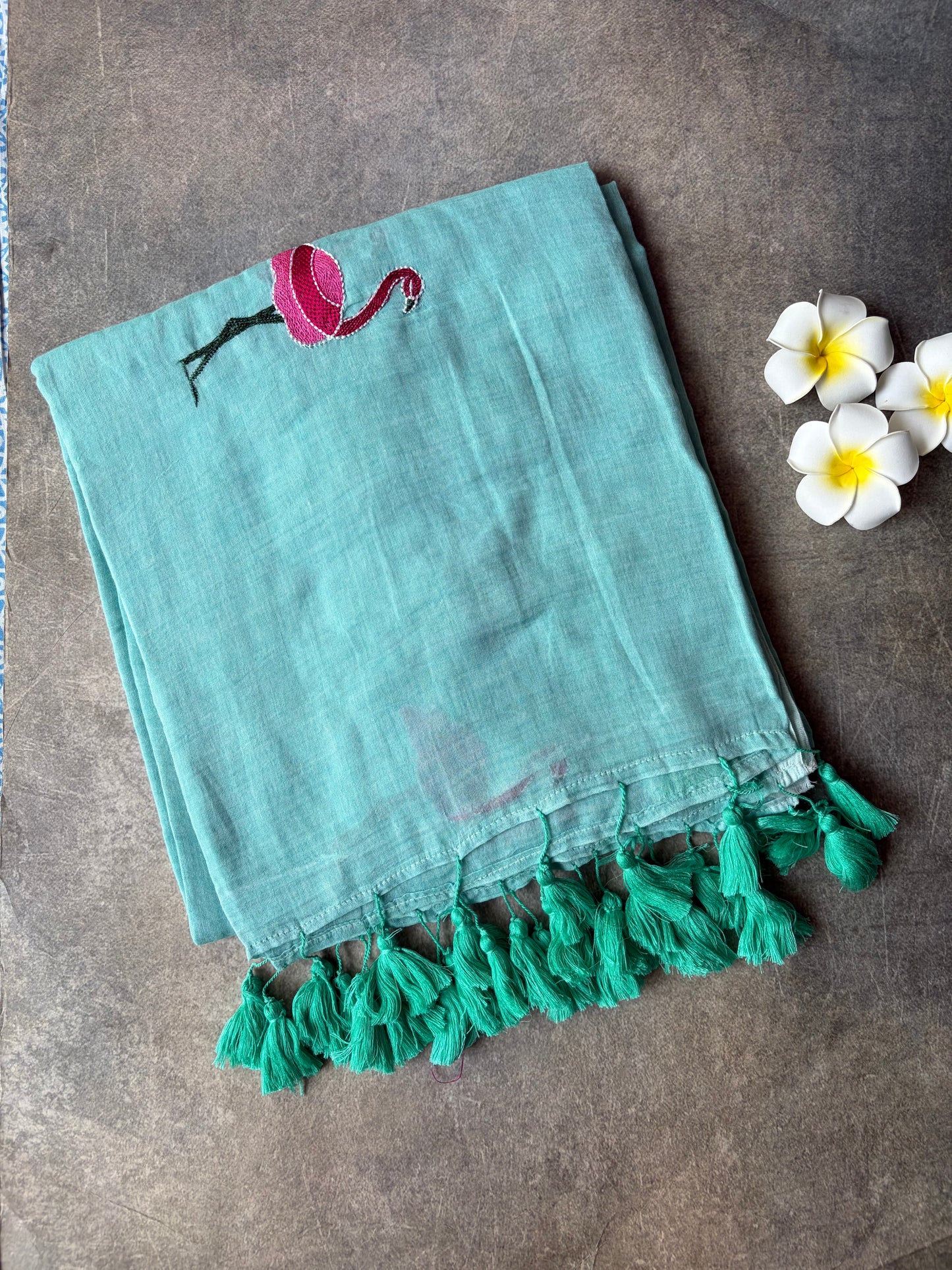 Flamingo Mul Mul Cotton Saree Sky Blue | TLL552