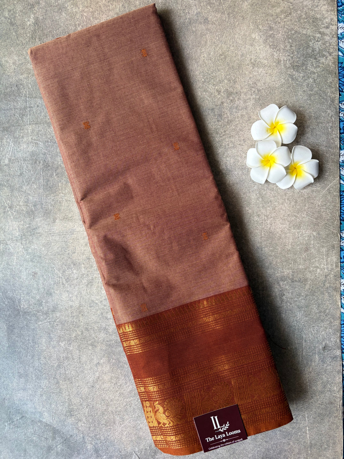 Kanchi Cotton Saree Rust Brown | TLL660