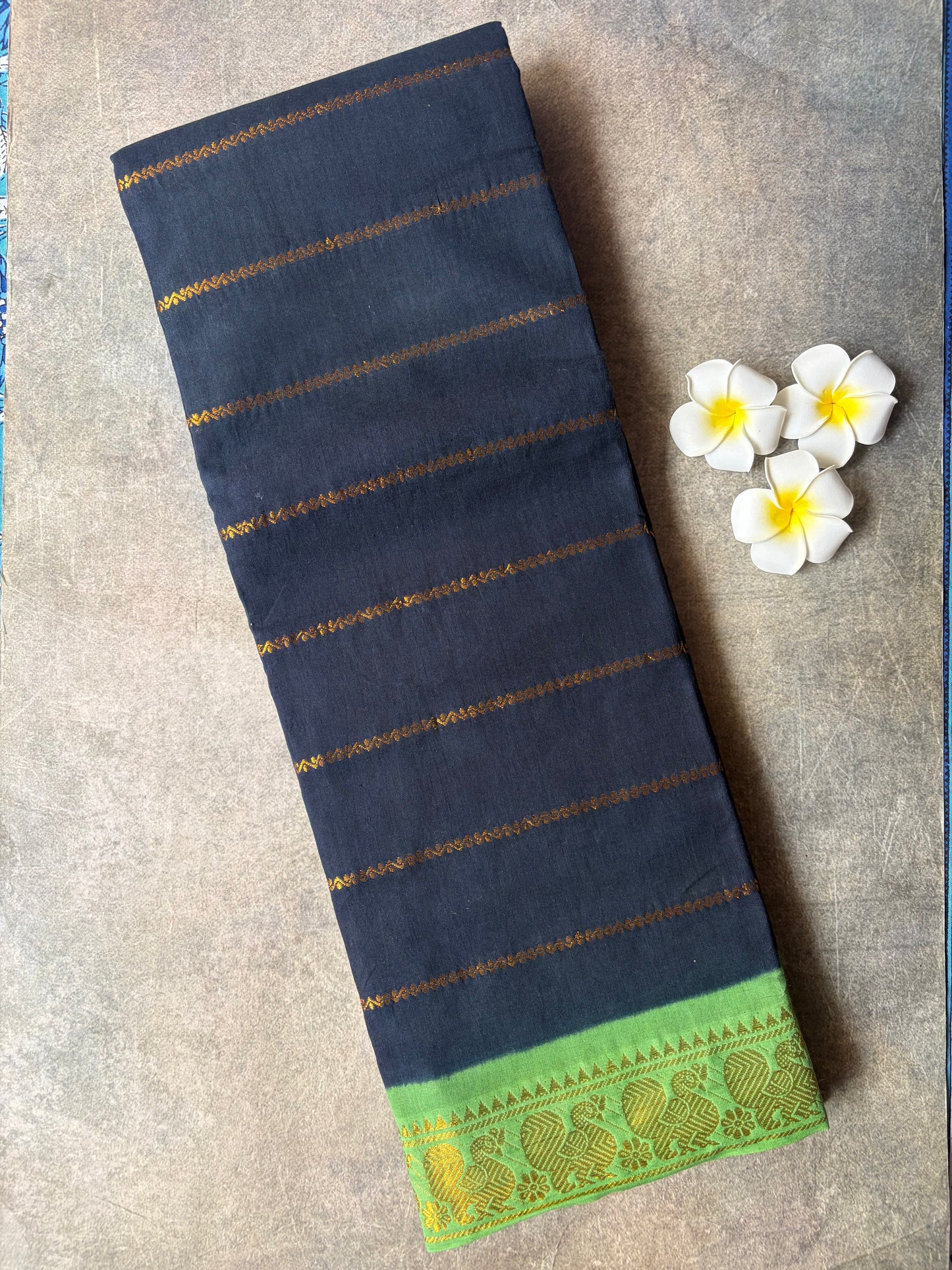 Sungudi Cotton Saree Dark Navy Blue | TLL328