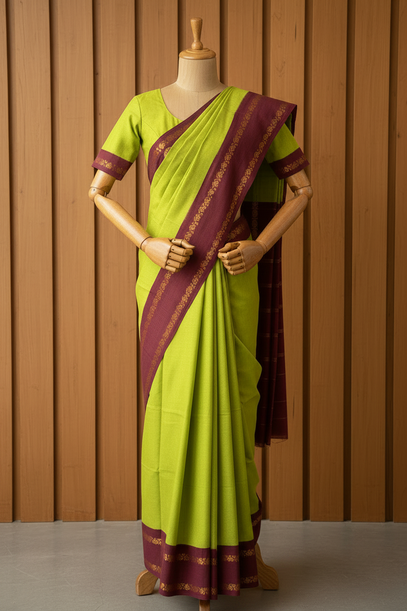 Light Green Sungudi Saree with Maroon Border | TLL183