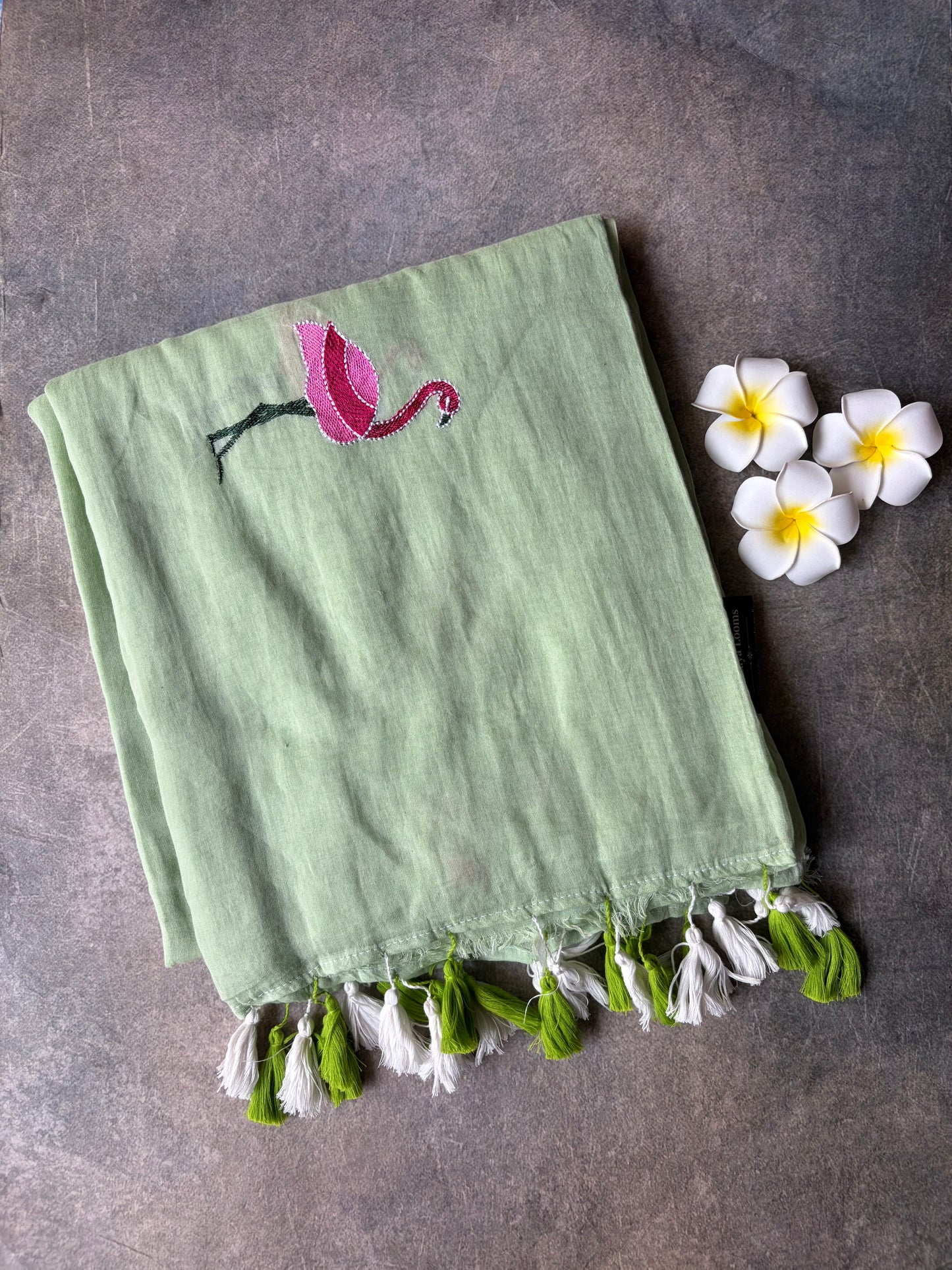 Flamingo Mul Mul Cotton Saree Light Green | TLL556