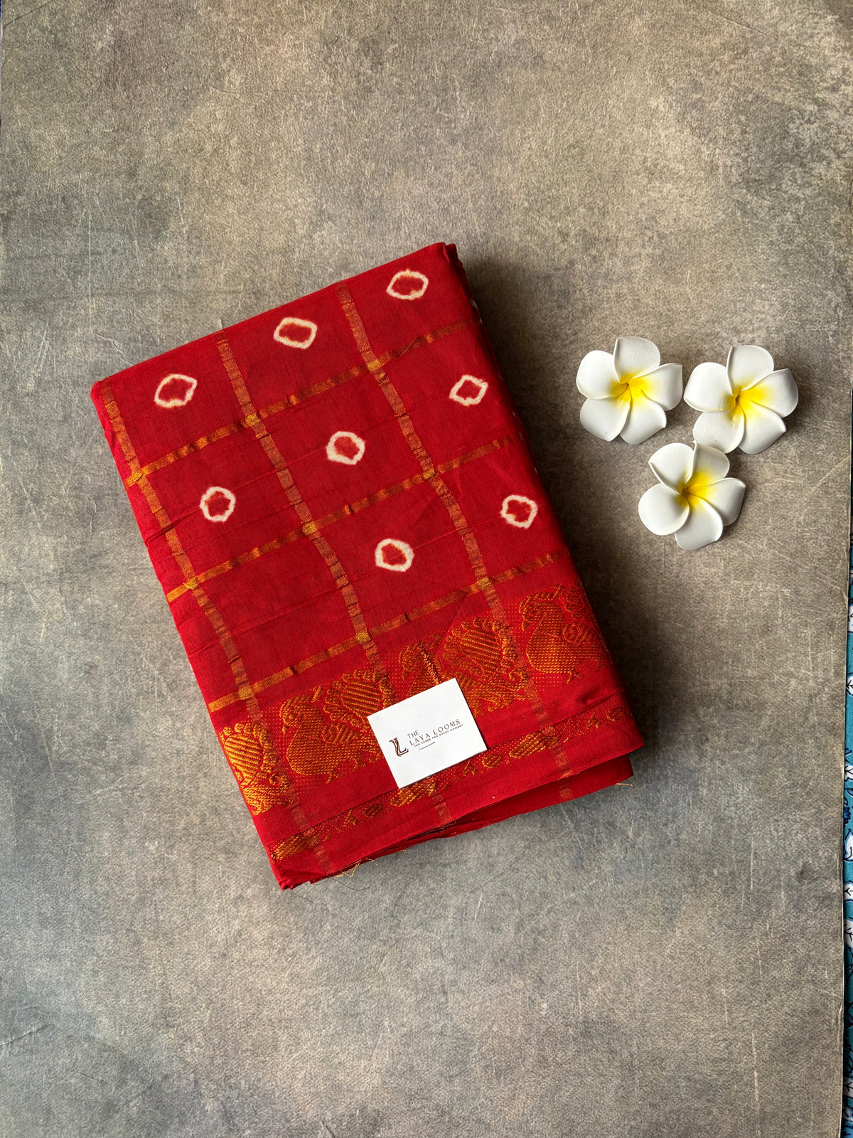 Kattam Sungudi Cotton Saree Red | TLL647