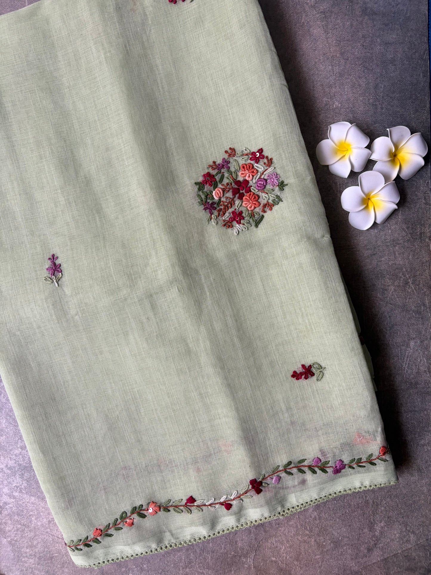 Linen Cotton Saree Light Green | TLL318