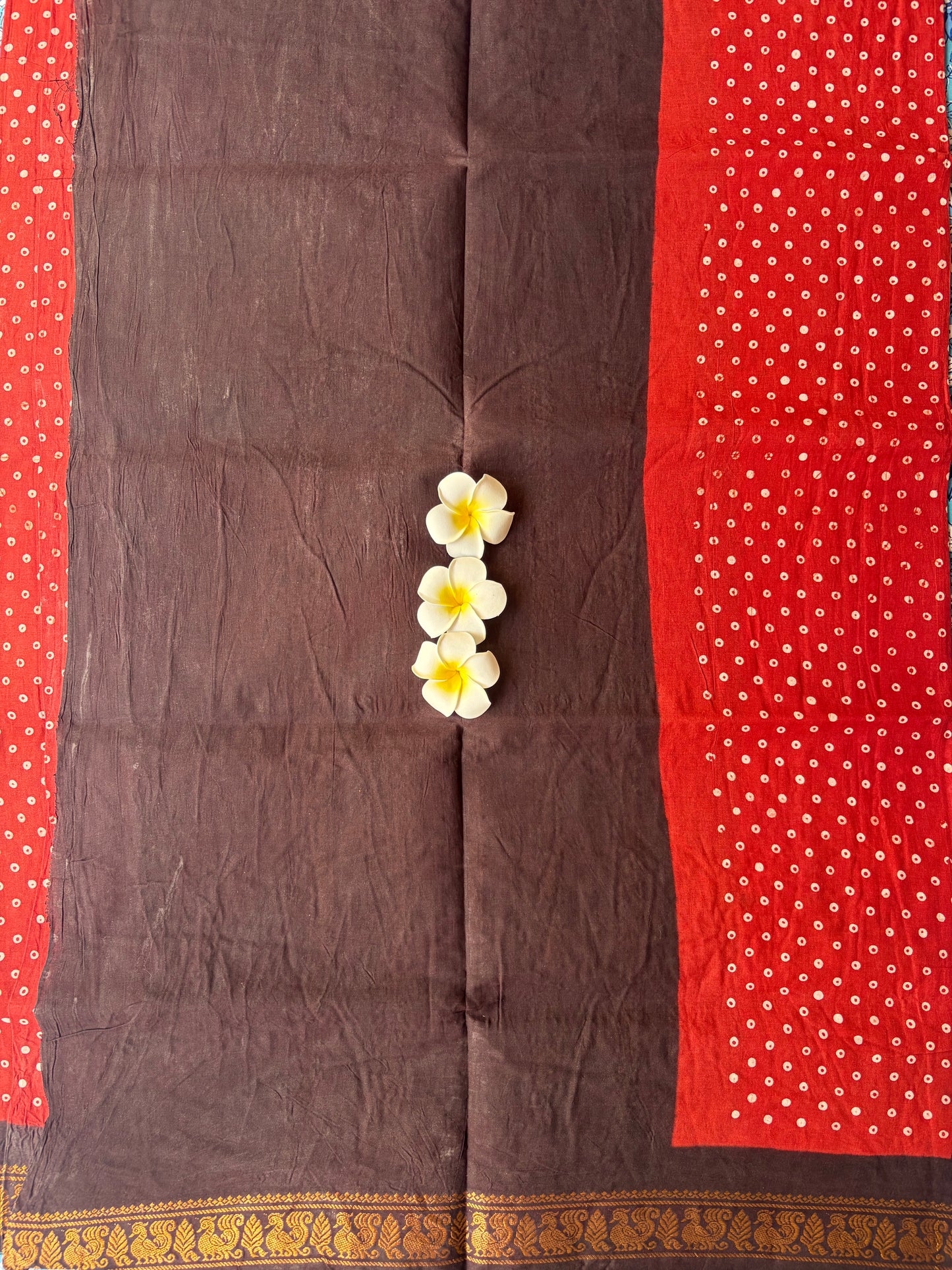 Authentic Soft Sungudi Cotton Saree – Red with White Pulli & Black Border | TLL097