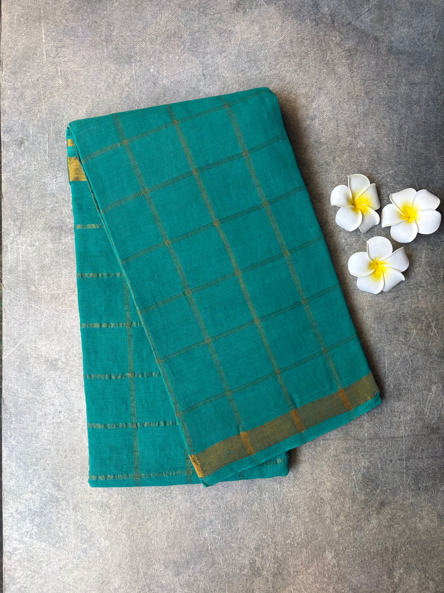 Kattam Sungudi Cotton Saree Teal Green | TLL407