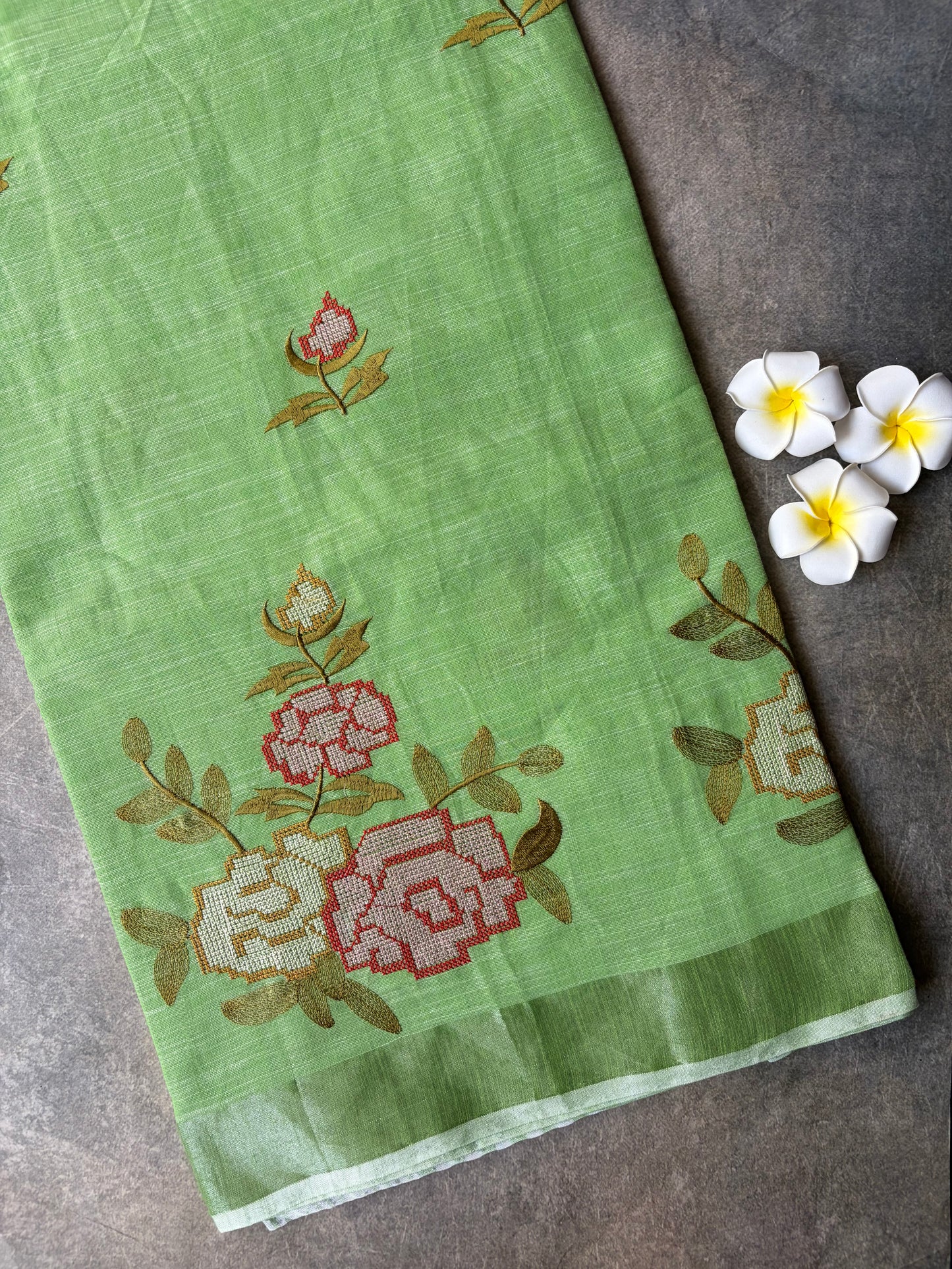 Linen Cotton Saree Light Green | TLL320