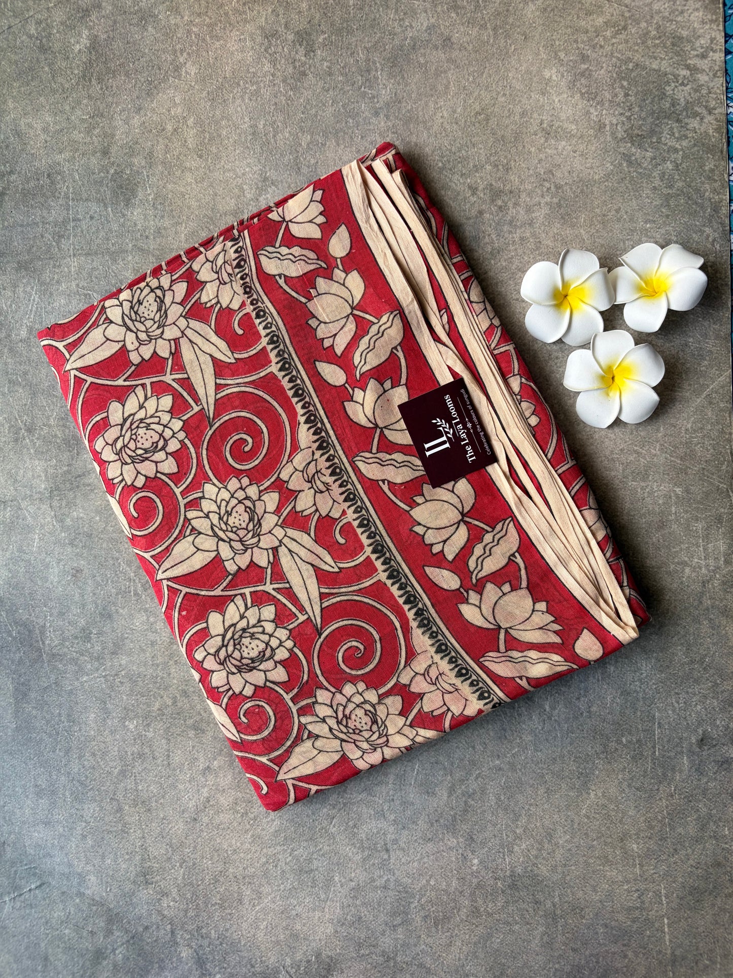 Kalamkari Mul Mul Cotton Saree Red | TLL617