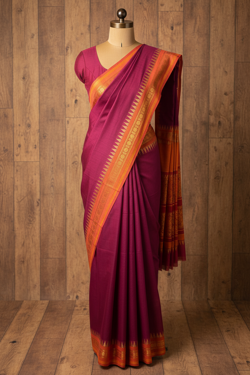 Chettinad Cotton Saree Magenta Colour | TLL201