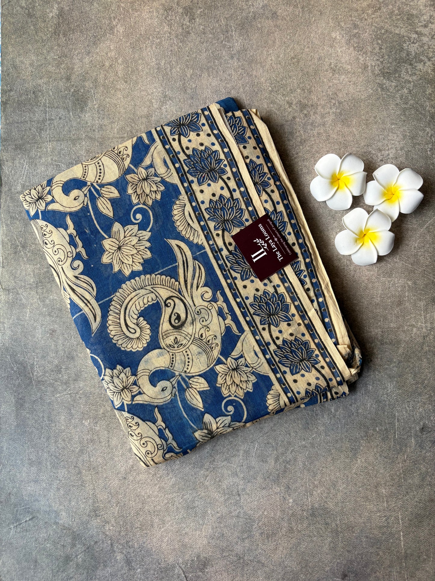 Kalamkari Mul Mul Cotton Saree Blue | TLL608