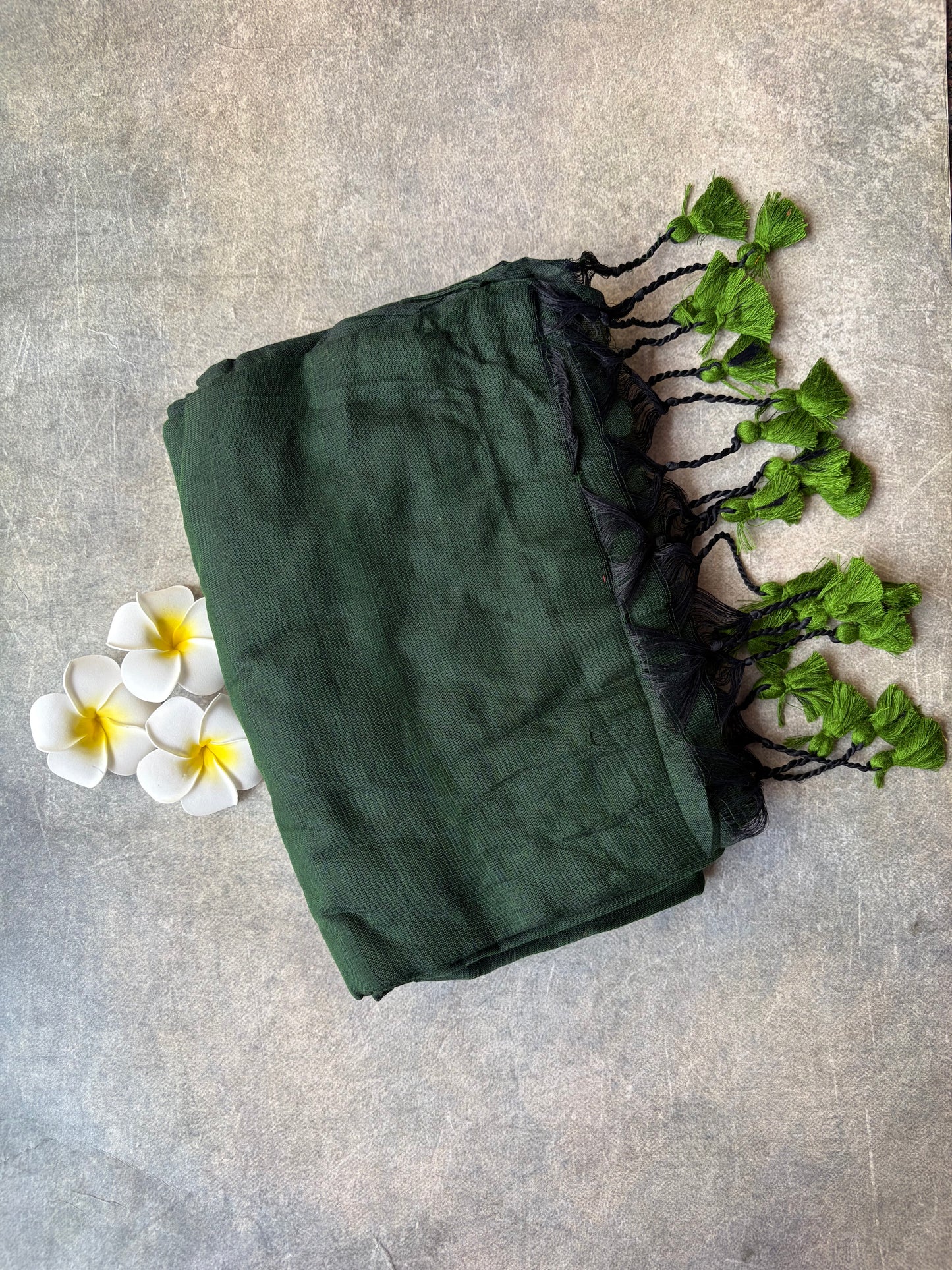 Khadi Cotton Saree Dark Green | TLL716