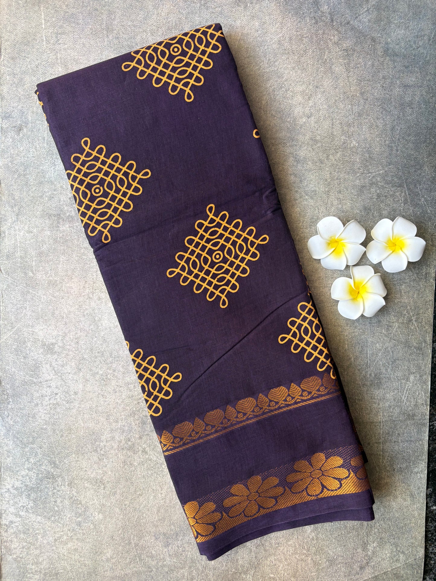 Kolam Printed Sungudi Cotton Saree Dark Purple | TLL312