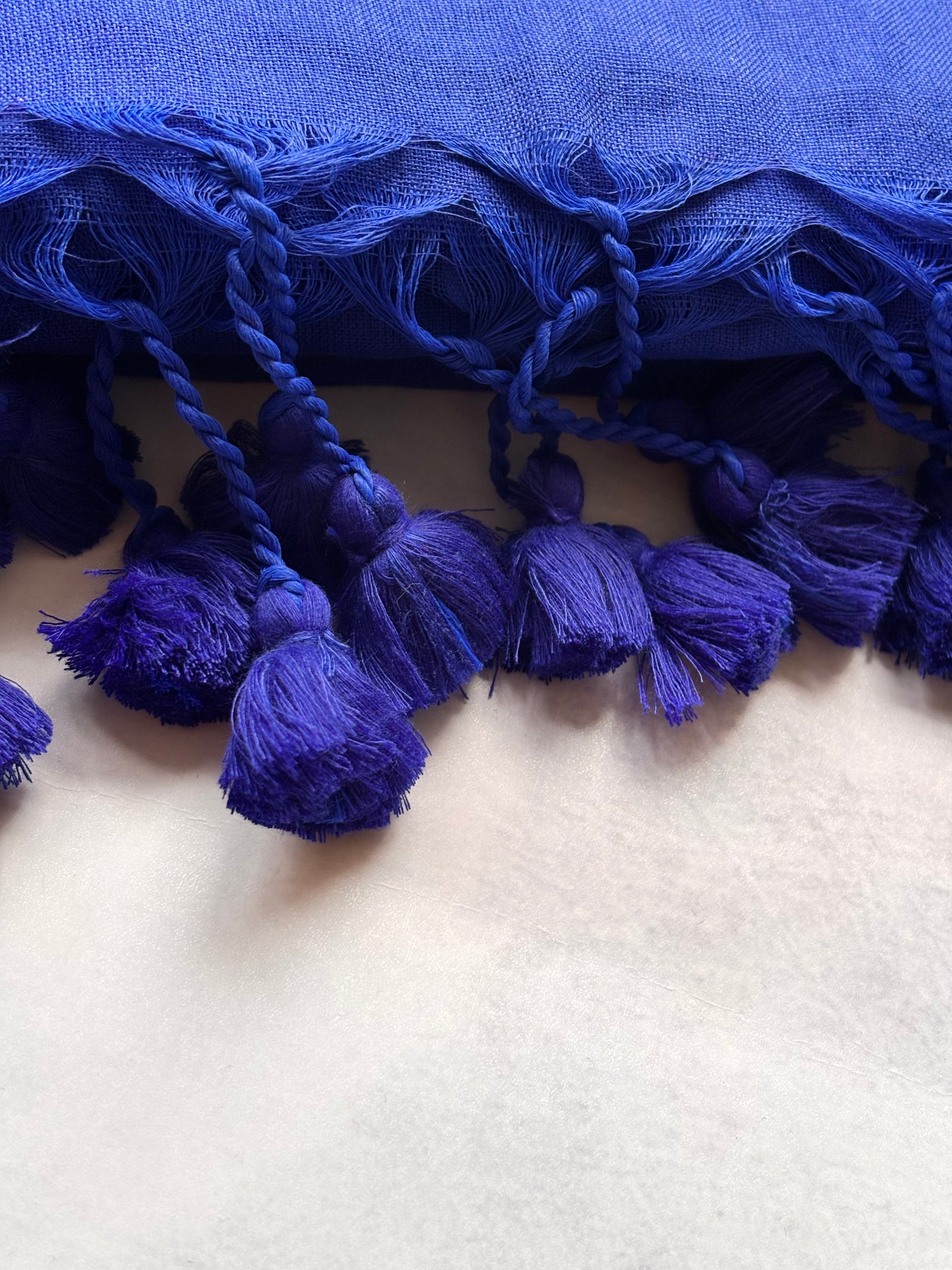 Plain Kadhi Cotton Saree in Royal Blue with Navy Blue Tassels