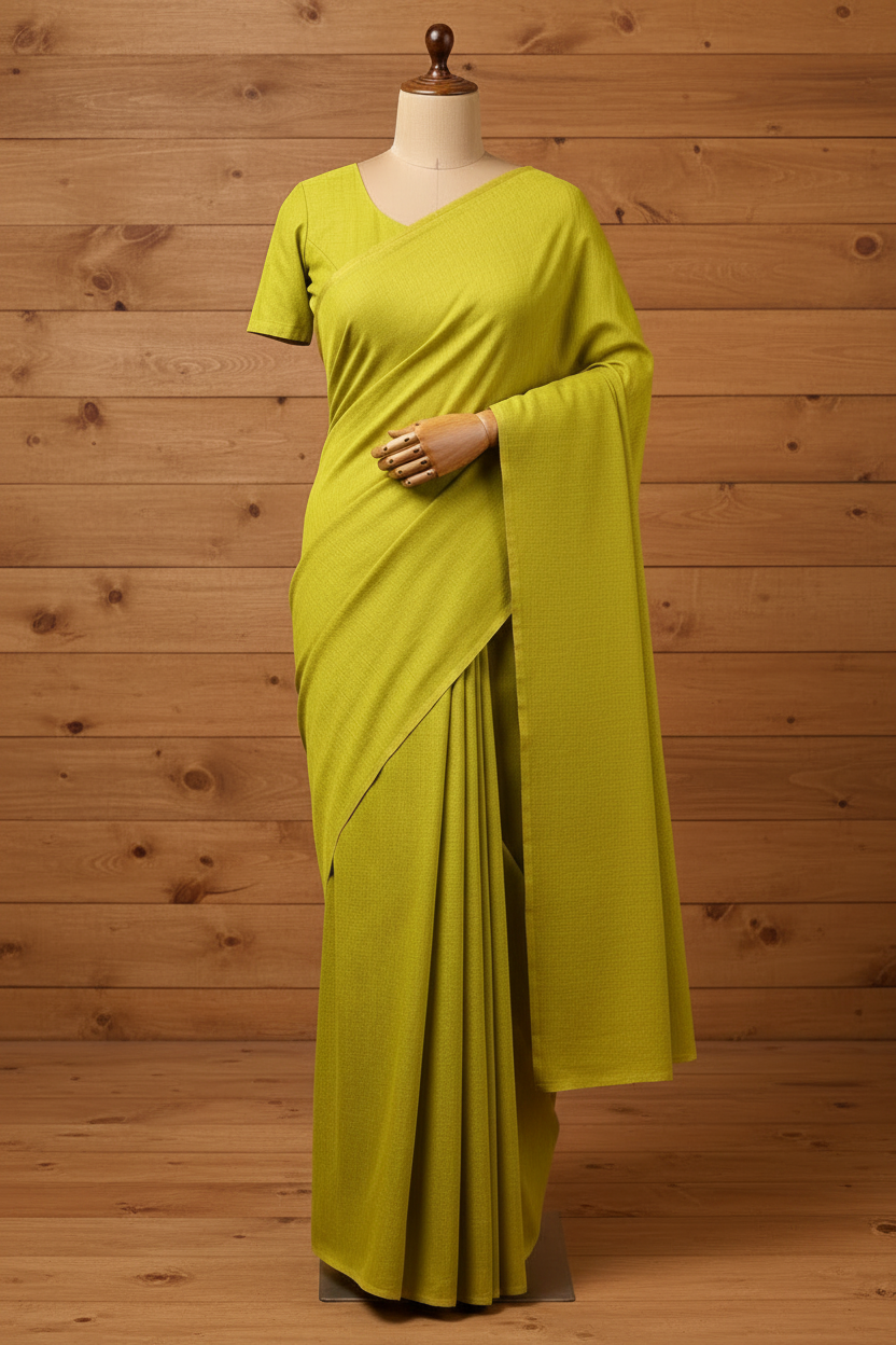 Plain Kadhi Cotton Saree in Parrot Green with Orange Tassels | The Laya Looms | TLL069