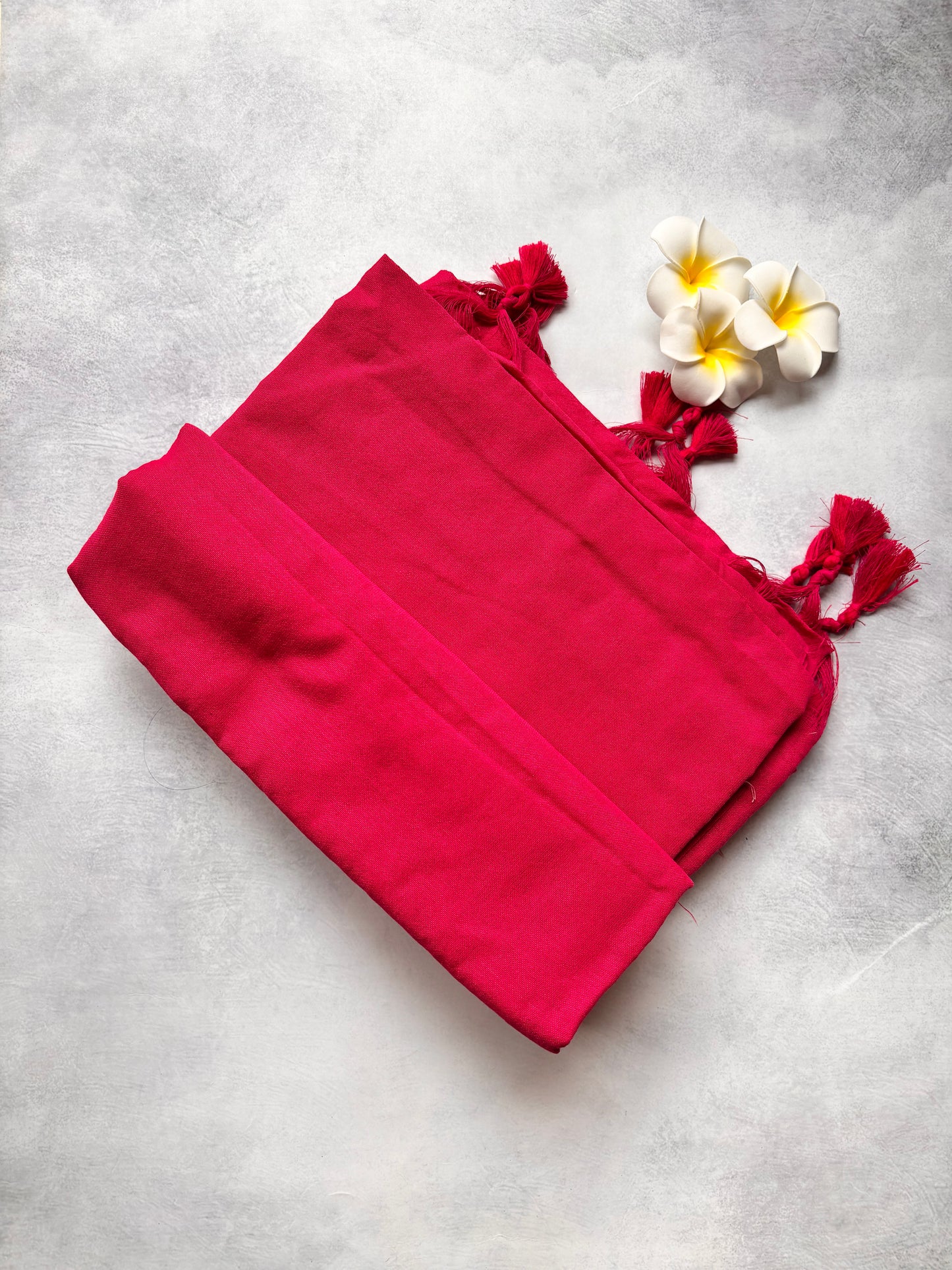 Plain Rani Pink Kadhi Cotton Saree with Matching Blouse & Pink Tassels | The Laya Looms