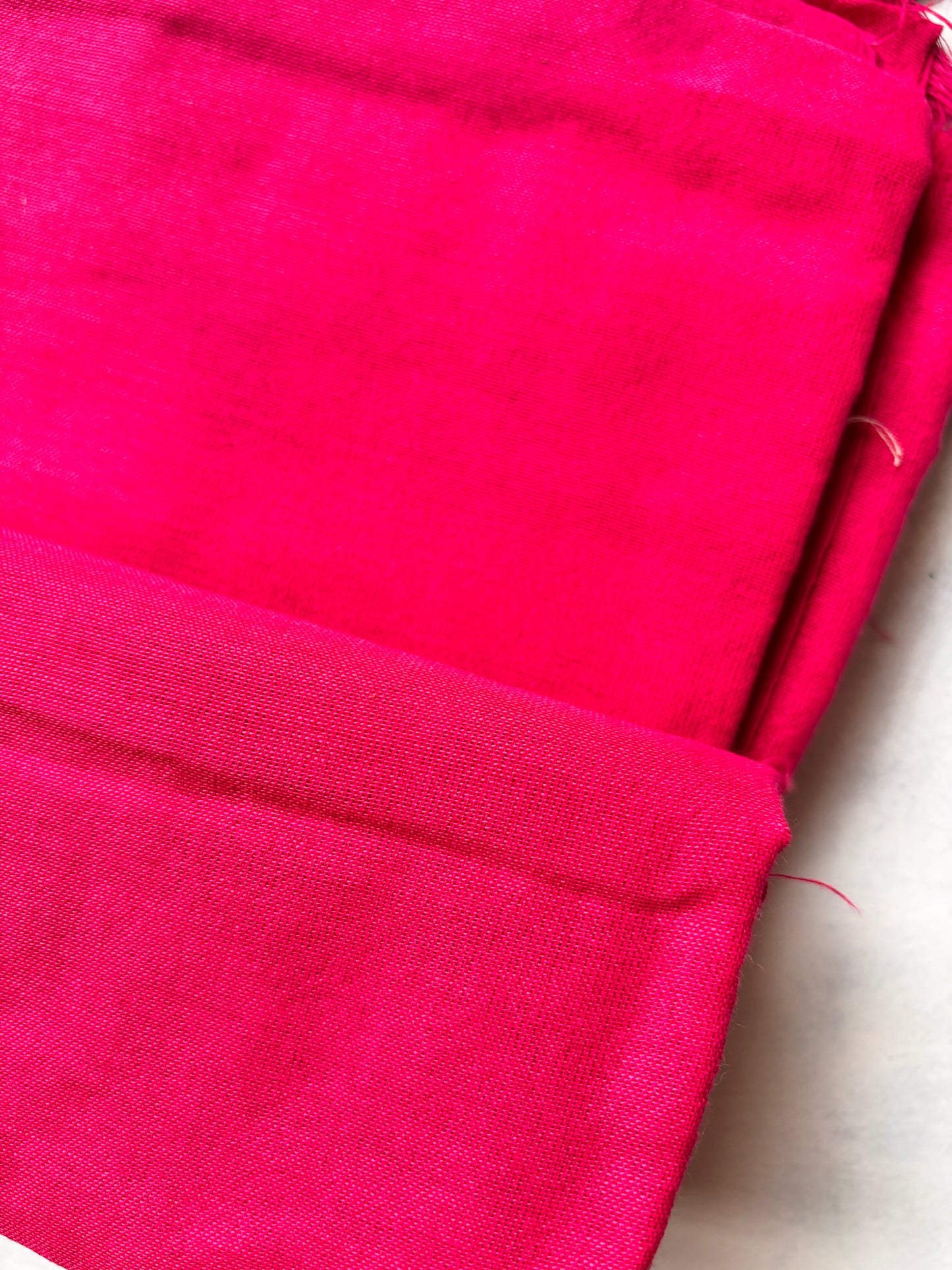 Plain Rani Pink Kadhi Cotton Saree with Matching Blouse & Pink Tassels | The Laya Looms