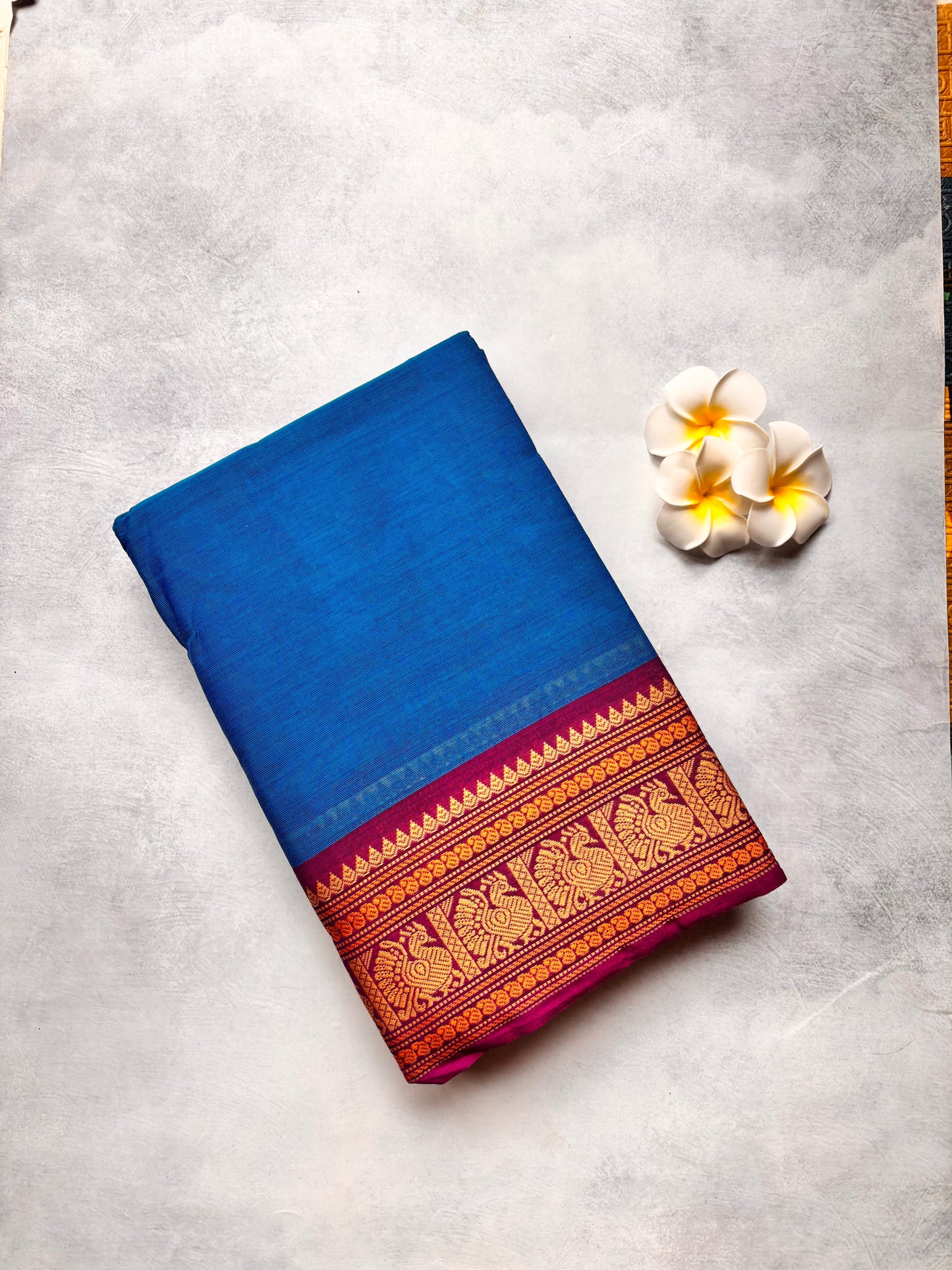 Plain Violet Kanchi Cotton Saree with purple Annam Border | The Laya Looms