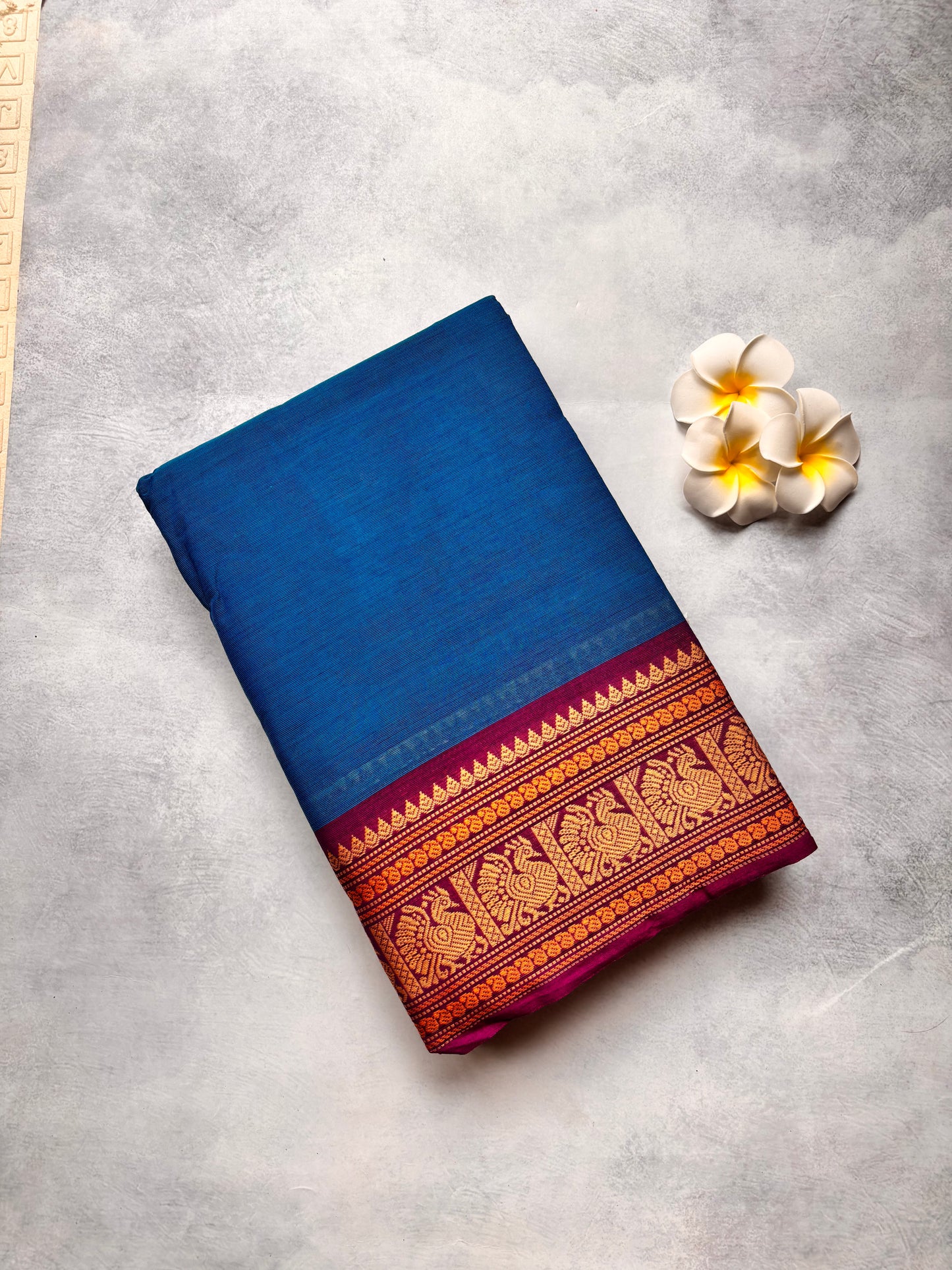Plain Violet Kanchi Cotton Saree with purple Annam Border | The Laya Looms