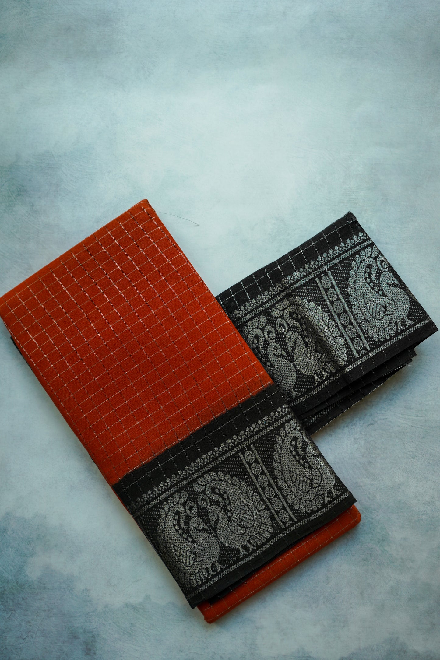 Silver zari Saree with Brown and Black Border Sungudi saree