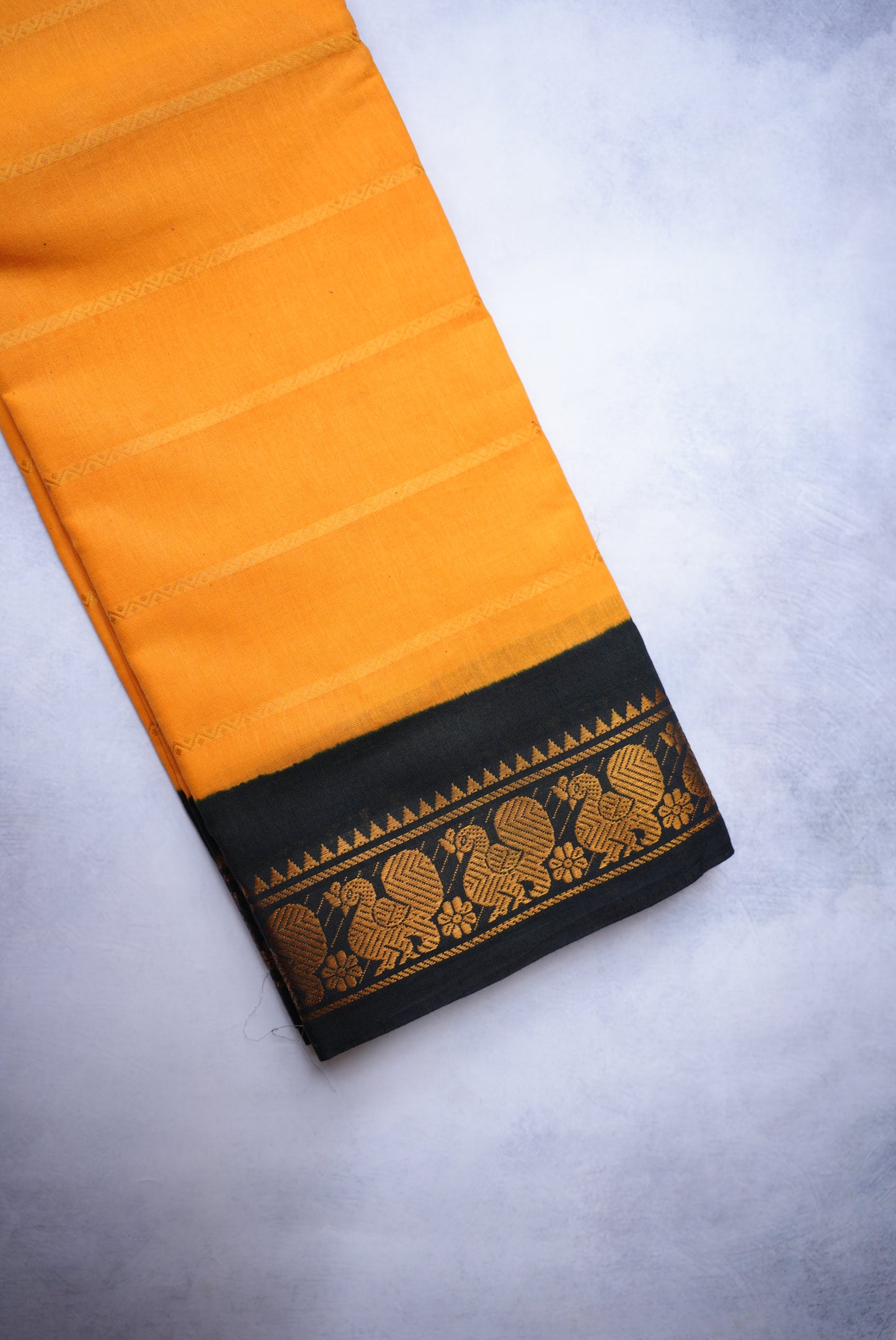 Sungudi Cotton Saree – Mango Yellow with Black Velthari Border