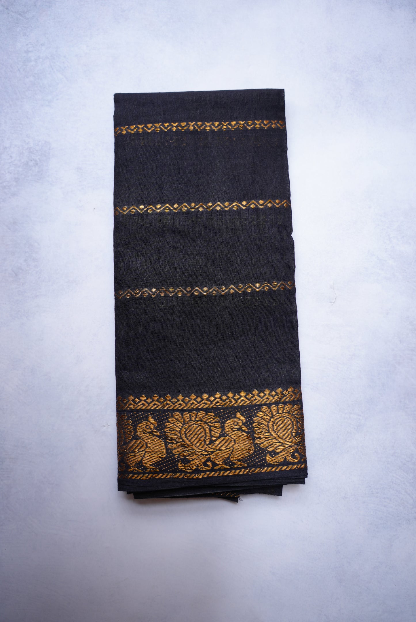 Sungudi Cotton Saree – Mango Yellow with Black Velthari Border