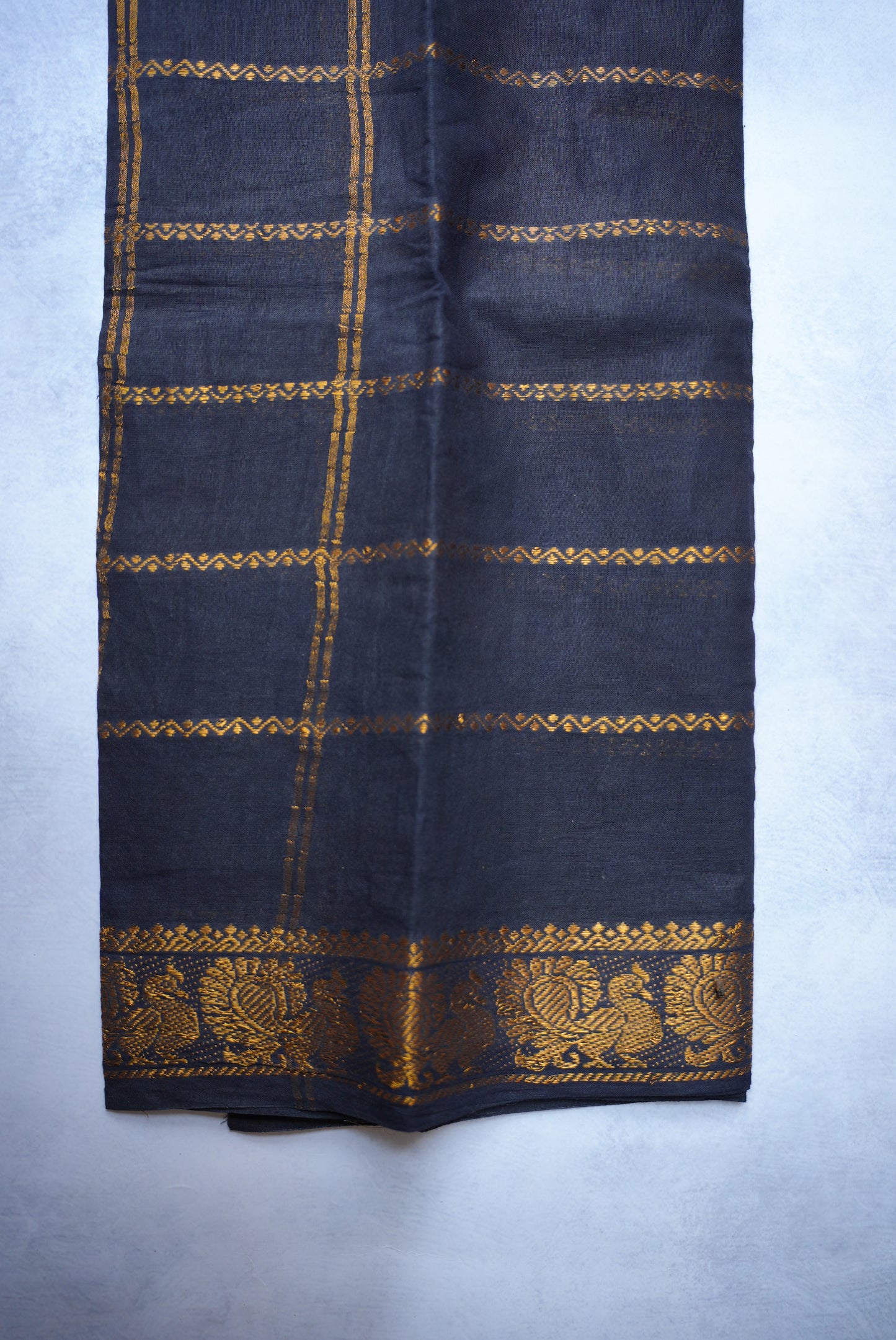 Sungudi Cotton Saree – Mango Yellow with Black Velthari Border